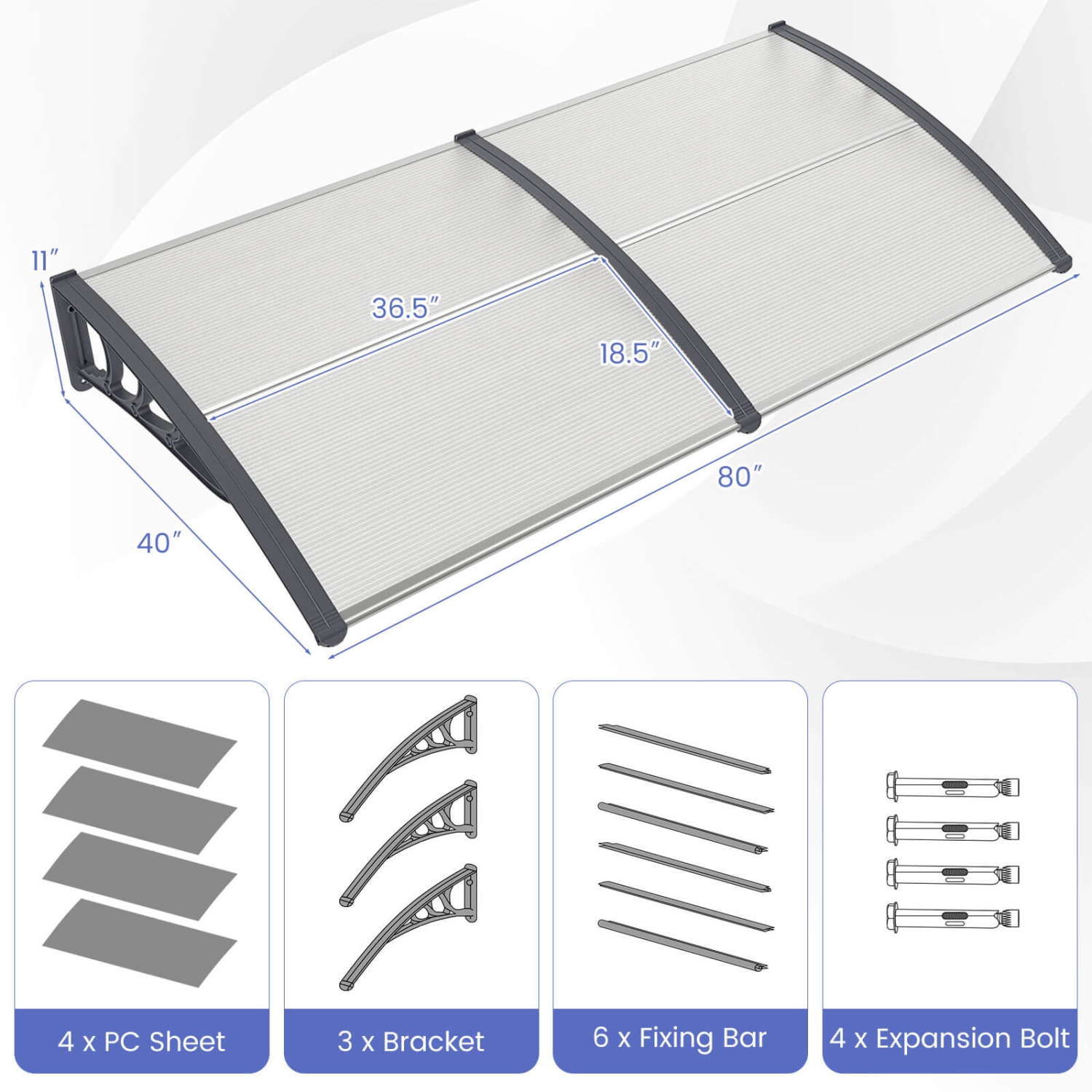 Costway 80" x 40" Patio Awning Canopy Outdoor Window Door Overhang Rain Snow Protection