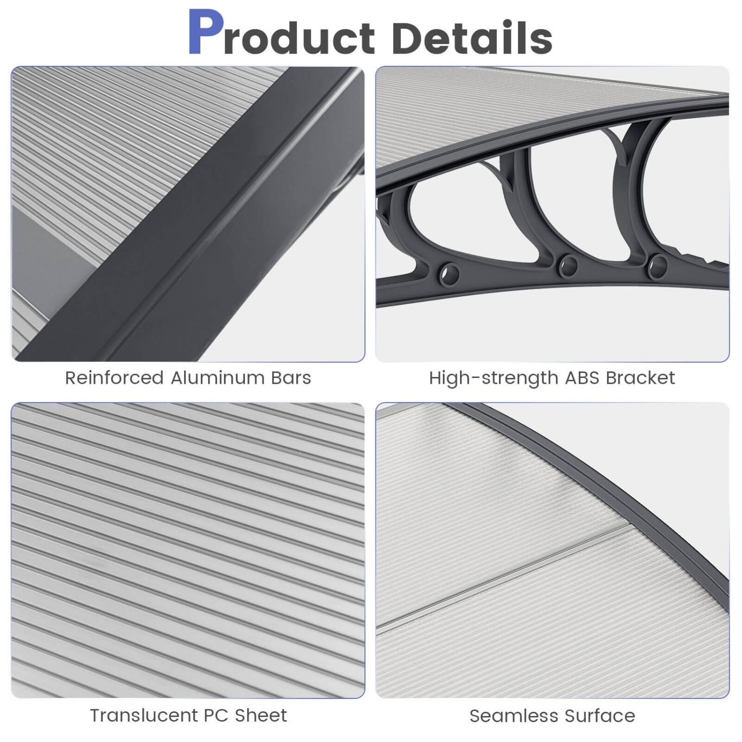 Costway 80" x 40" Patio Awning Canopy Outdoor Window Door Overhang Rain Snow Protection