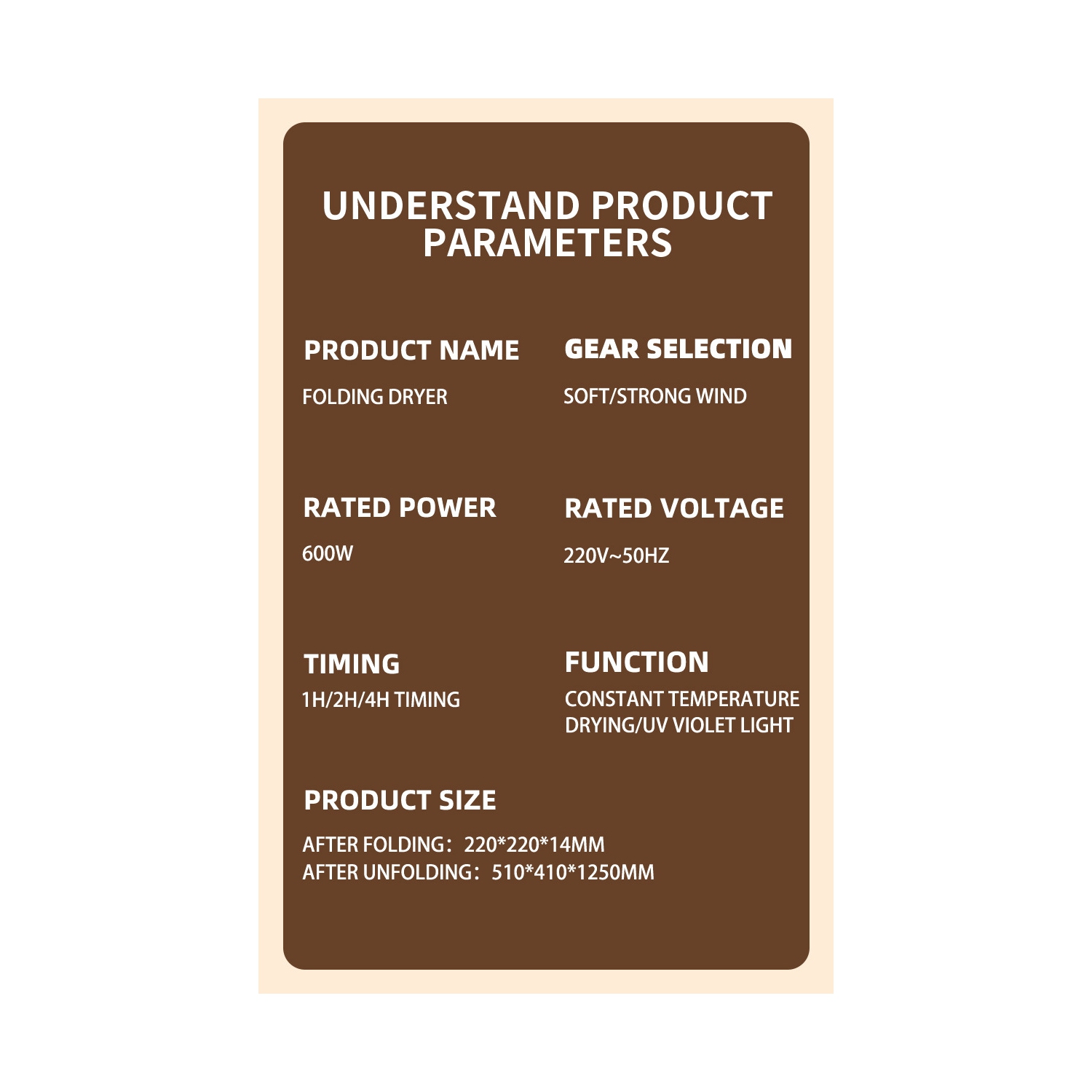 Sécheuse de voyage pliable et portative pour la maison, 2 modes – norme américaine – blanc