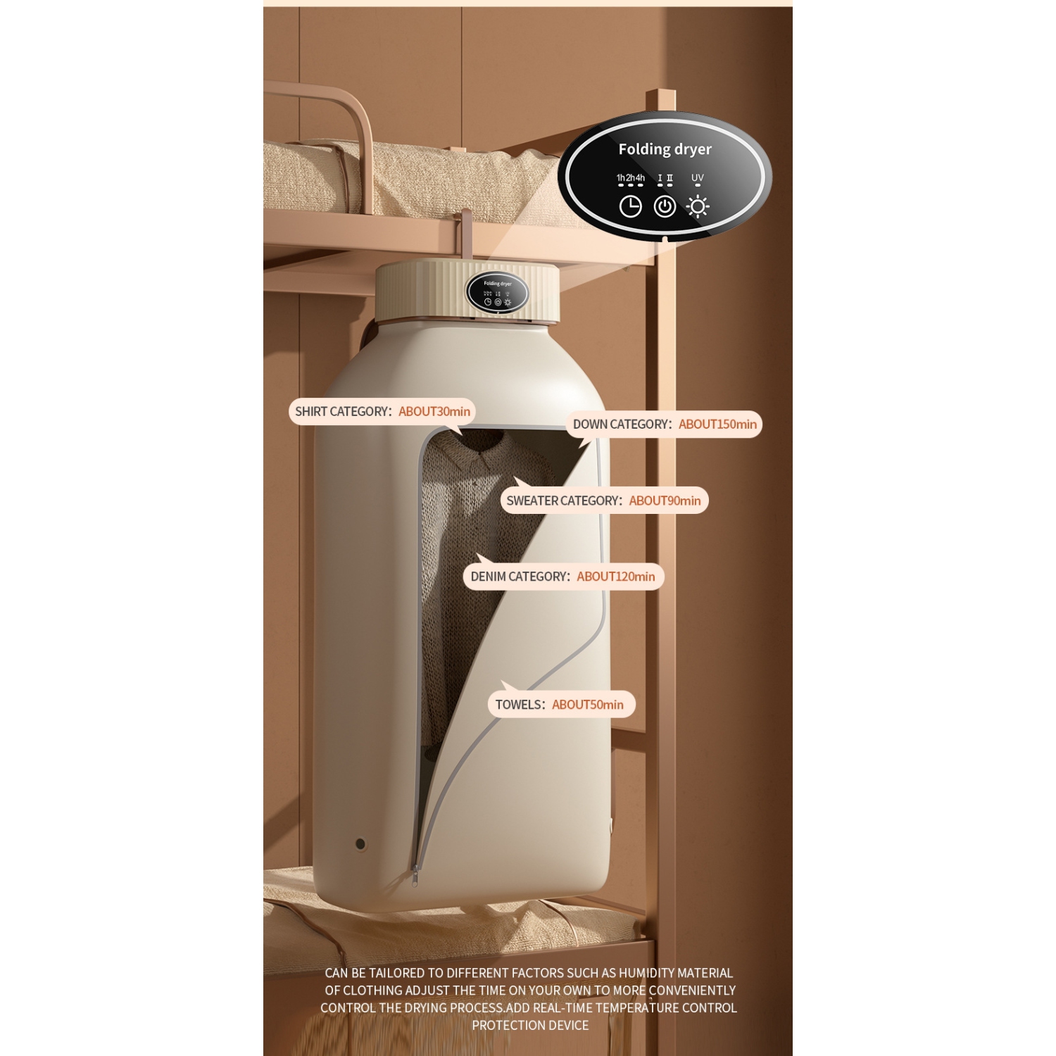 Sécheuse de voyage pliable et portative pour la maison, 2 modes – norme américaine – blanc