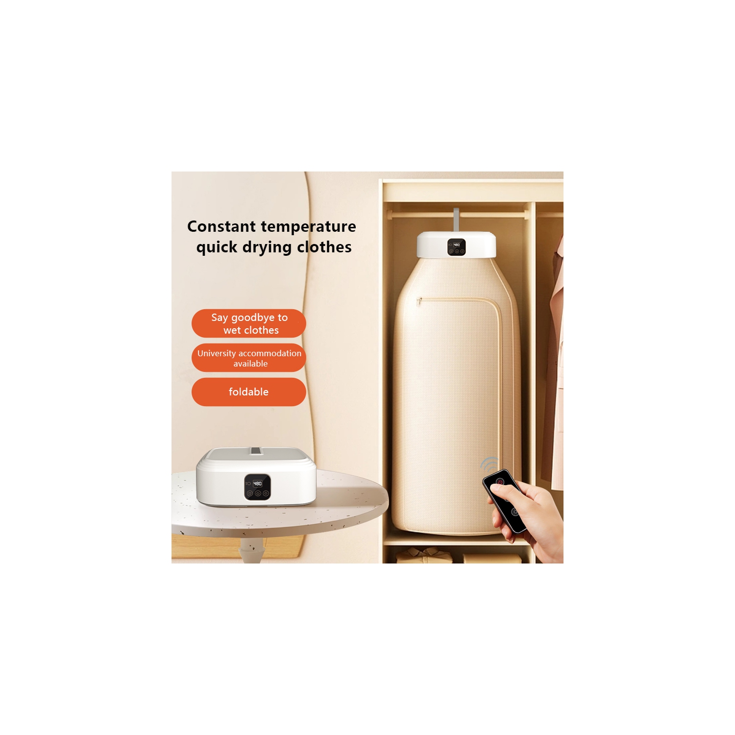 Dryer Household Dryer Small Baby Dryer Foldable Dormitory Air Dryer Clothes Dryer - Ivory White [Digital Display + Remote Control]