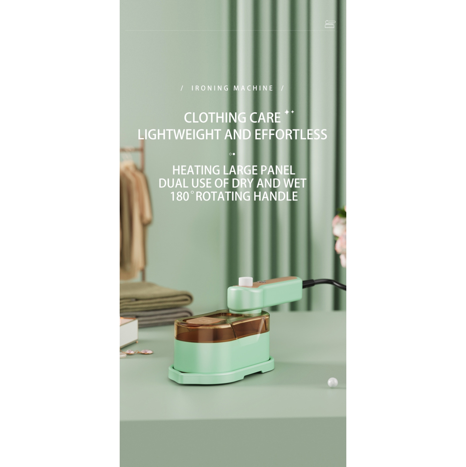 Handheld Garment Steamer Folding Rotary Electric Iron Household Travel Large Capacity Steam Ironing Machine Small - US Regulations - Green