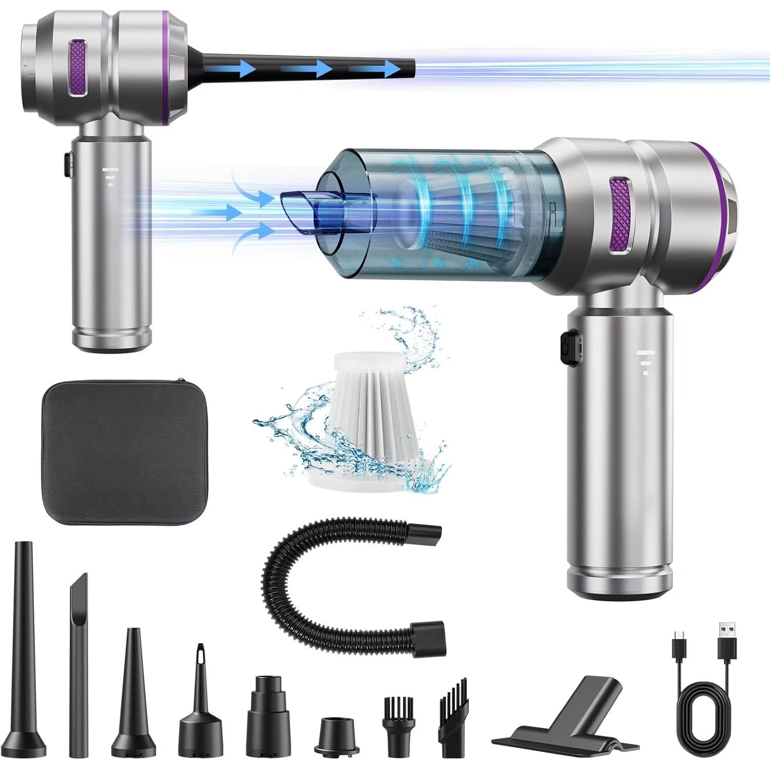 Petit aspirateur portatif pour voiture avec puissance d'aspiration élevée pour la maison - Souffleur d'aspirateur portatif double usage gonflable