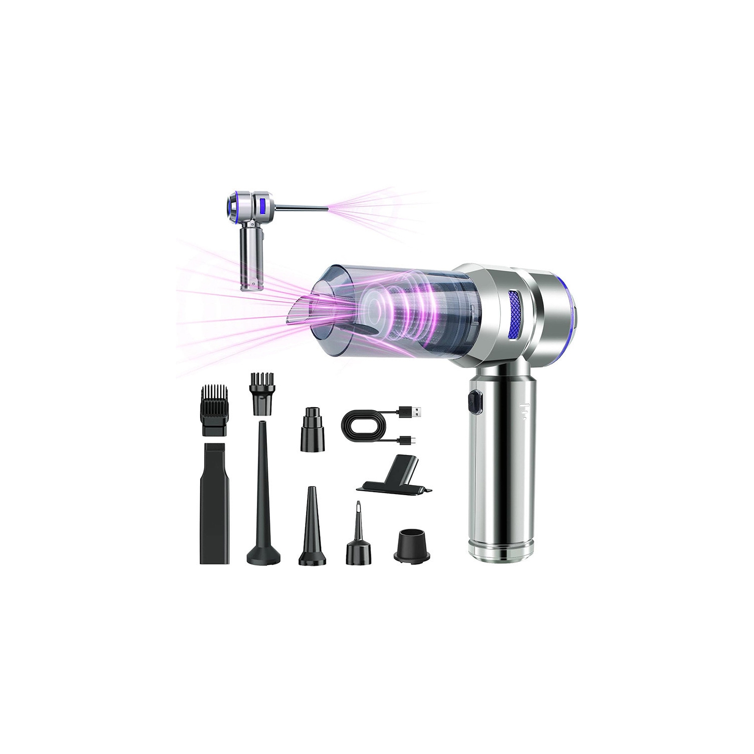 Car Vacuum Cleaner Small Large Suction Household Car Portable Inflatable Dual-purpose Handheld Car Dust Blower - Silver Blue