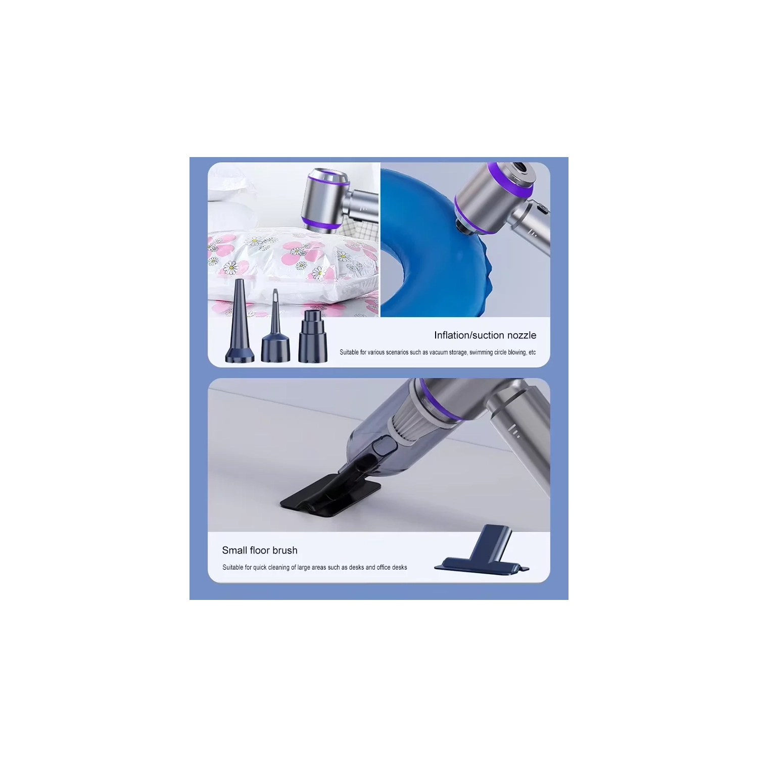 Car Vacuum Cleaner Small Large Suction Household Car Portable Inflatable Dual-purpose Handheld Car Dust Blower - Silver Blue