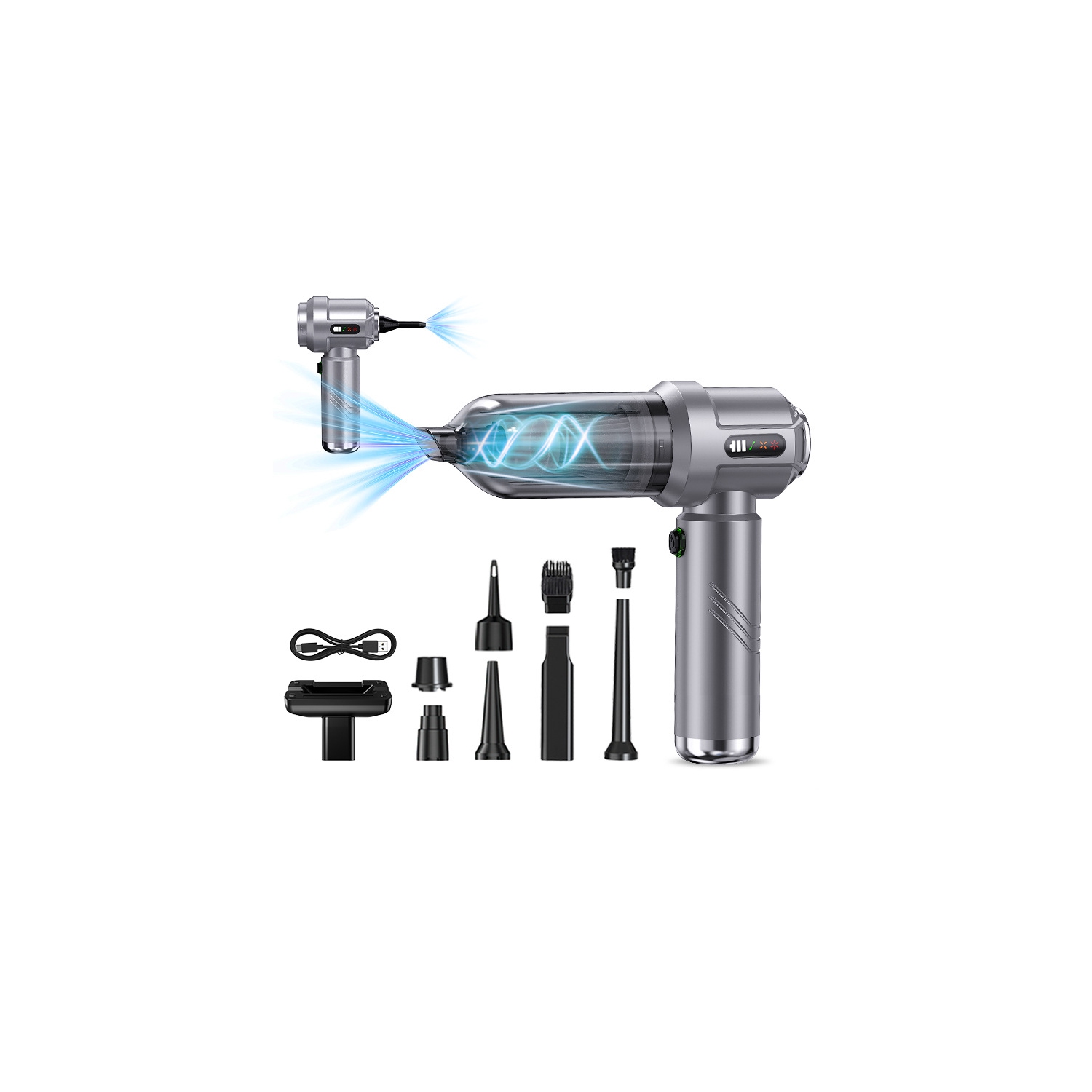 Small Car Vacuum Cleaner with High Suction Power, Portable, Inflatable, Dual-Purpose Handheld Car Vacuum Blower - CY-109 Digital Display, Gray and