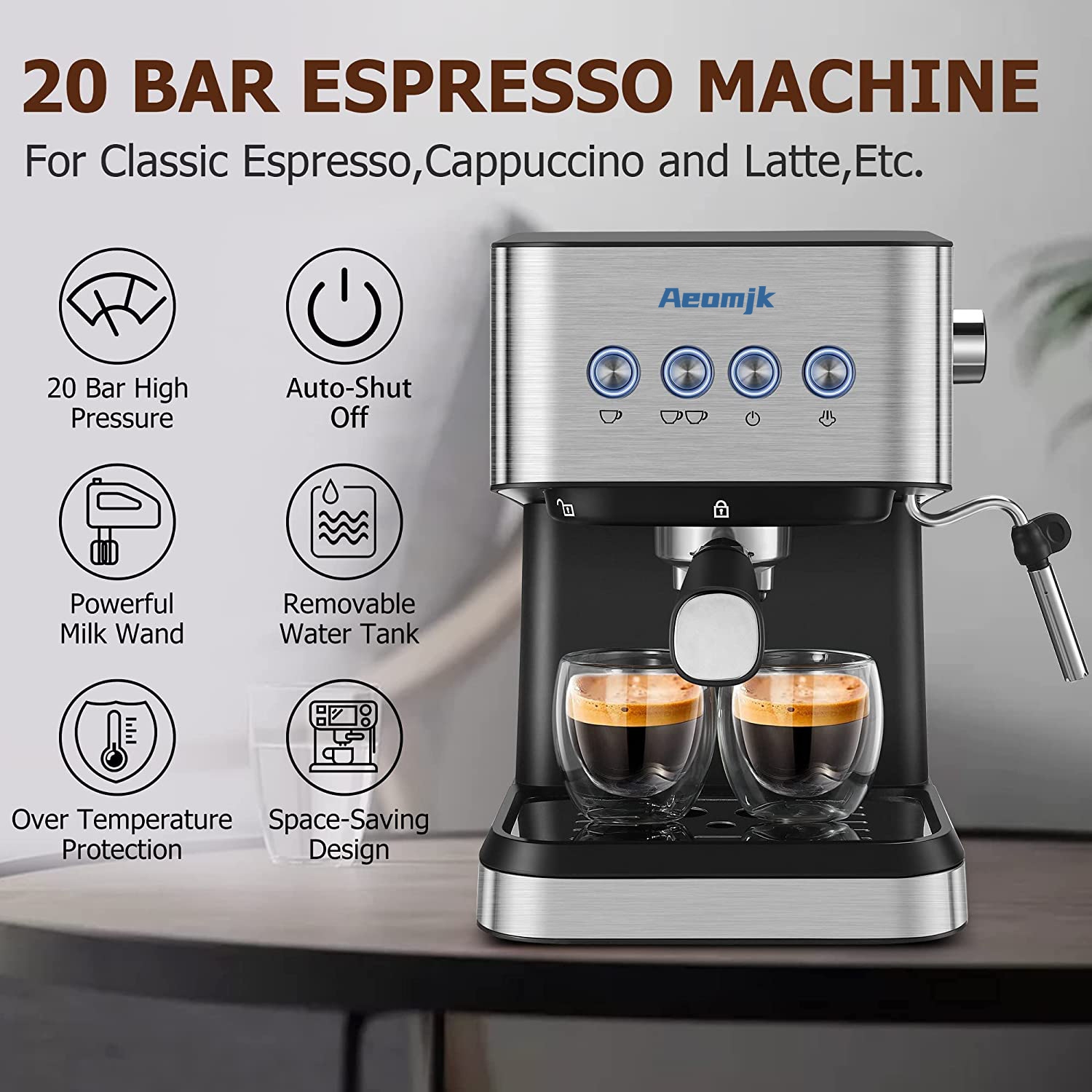 Home-use Italian drip coffee machine with touch panel cappuccino coffee maker, milk frother, steam wand, home and barista latte machine - CM3010 -