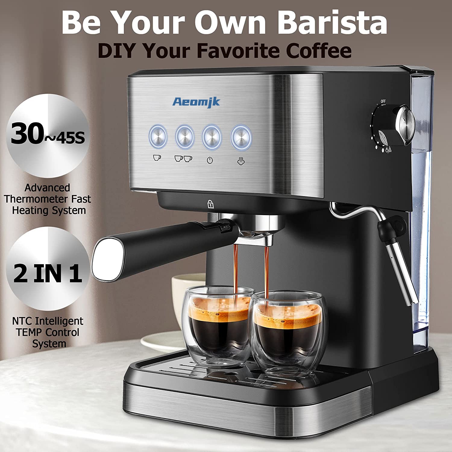 Home-use Italian drip coffee machine with touch panel cappuccino coffee maker, milk frother, steam wand, home and barista latte machine - CM3010 -