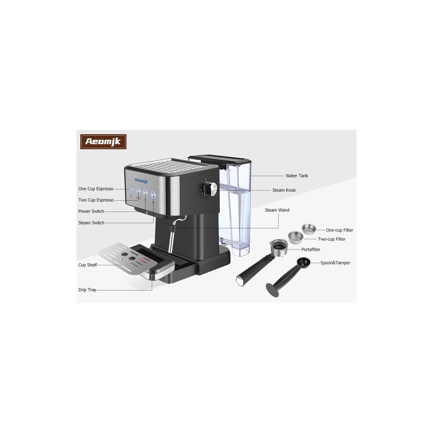 Home-use Italian drip coffee machine with touch panel cappuccino coffee maker, milk frother, steam wand, home and barista latte machine - CM3010 -