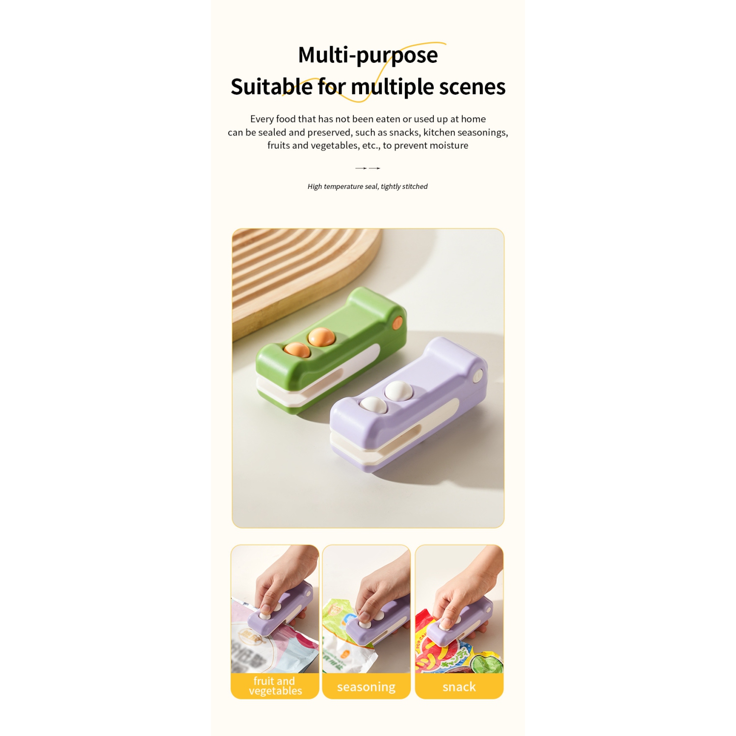 Hot selling mini sealing machine household hand pressure sealer magnetic suction portable small snack moisture-proof sealing machine - purple