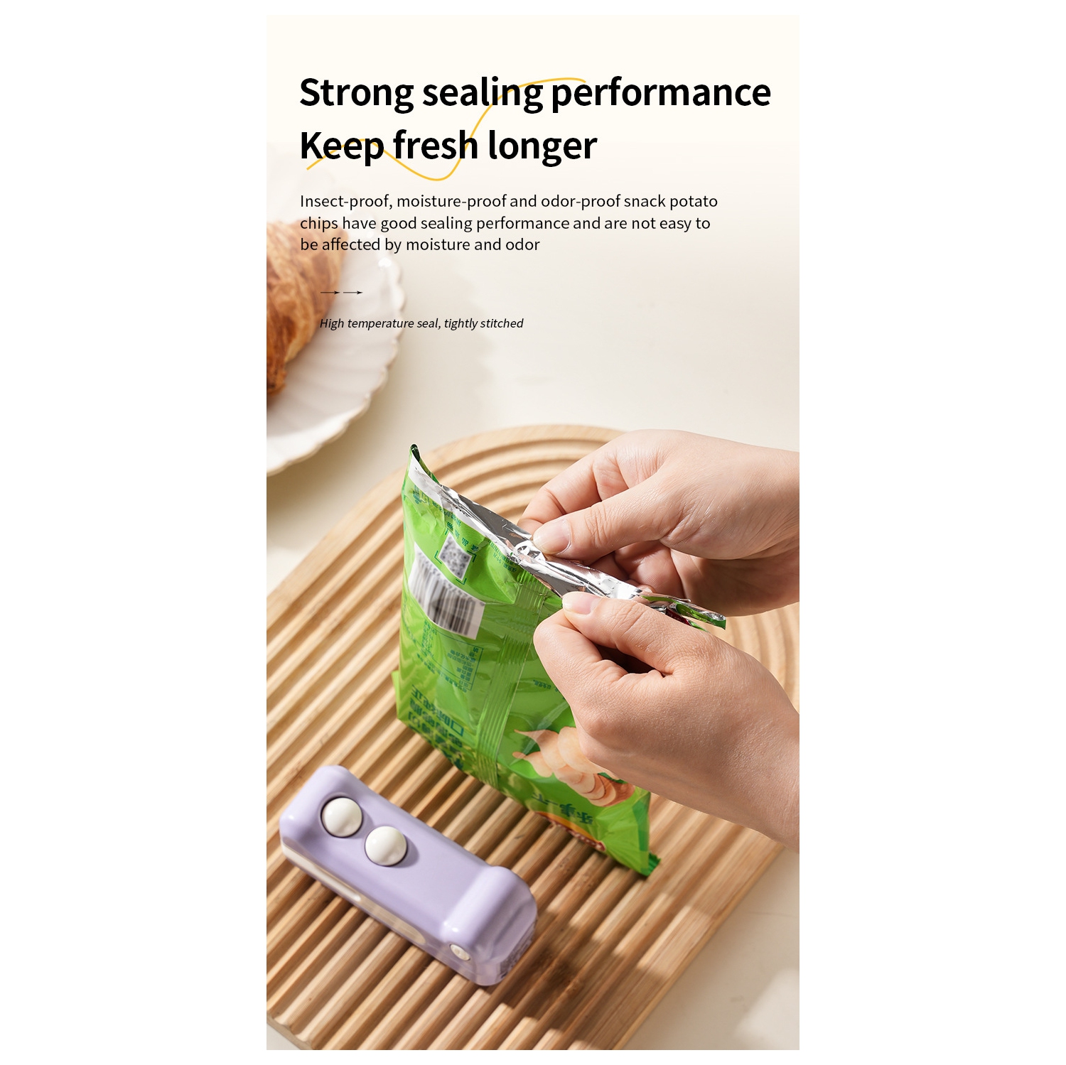 Hot selling mini sealing machine household hand pressure sealer magnetic suction portable small snack moisture-proof sealing machine - purple