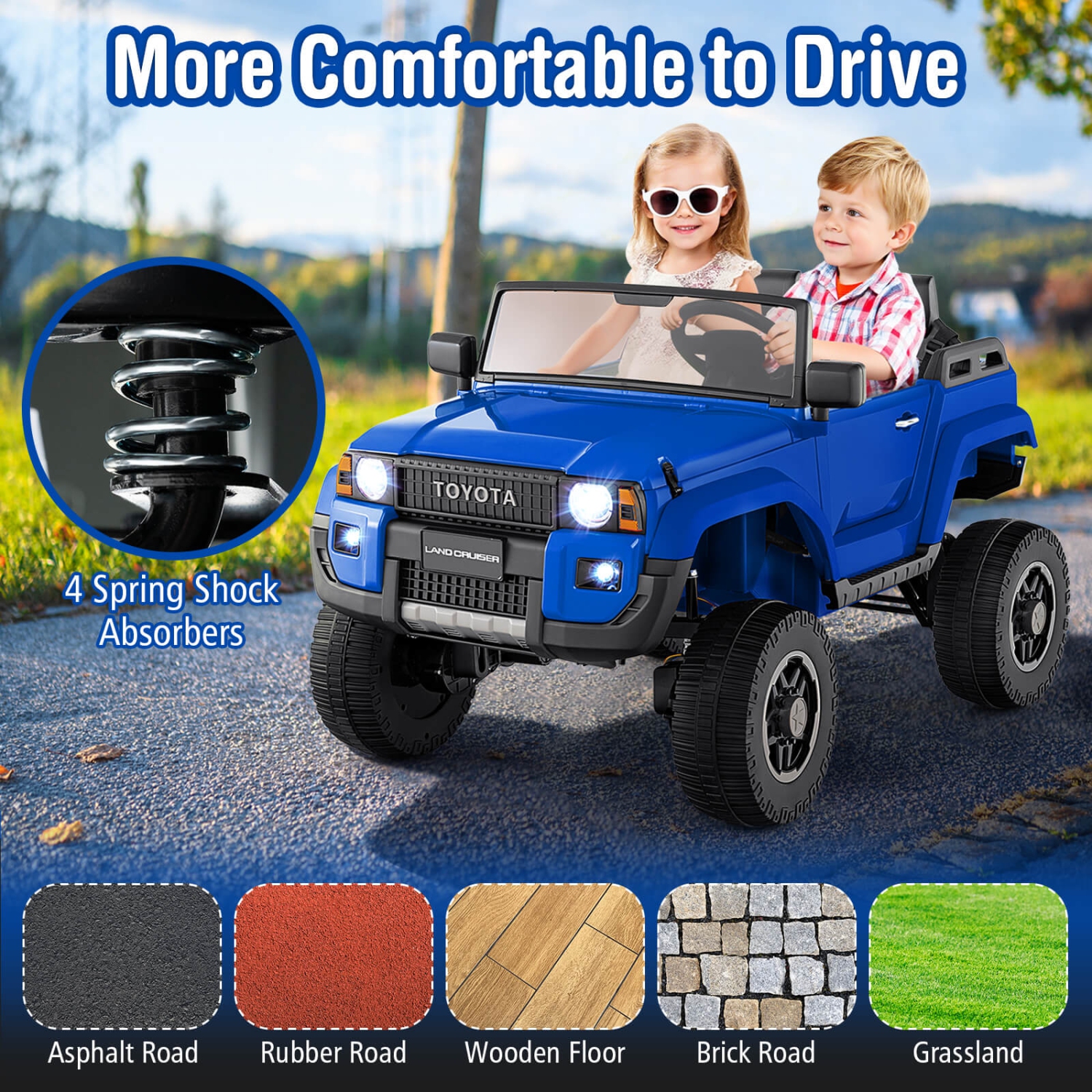 Costway 24V 2 Seater Ride on Car for Kids Licensed Toyota LC250 Ride on Truck with Remote Black/Gray/Navy/Pink/Red