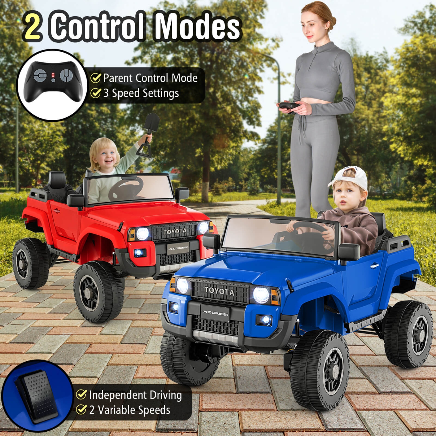 Costway 24V 2 Seater Ride on Car for Kids Licensed Toyota LC250 Ride on Truck with Remote Black/Gray/Navy/Pink/Red