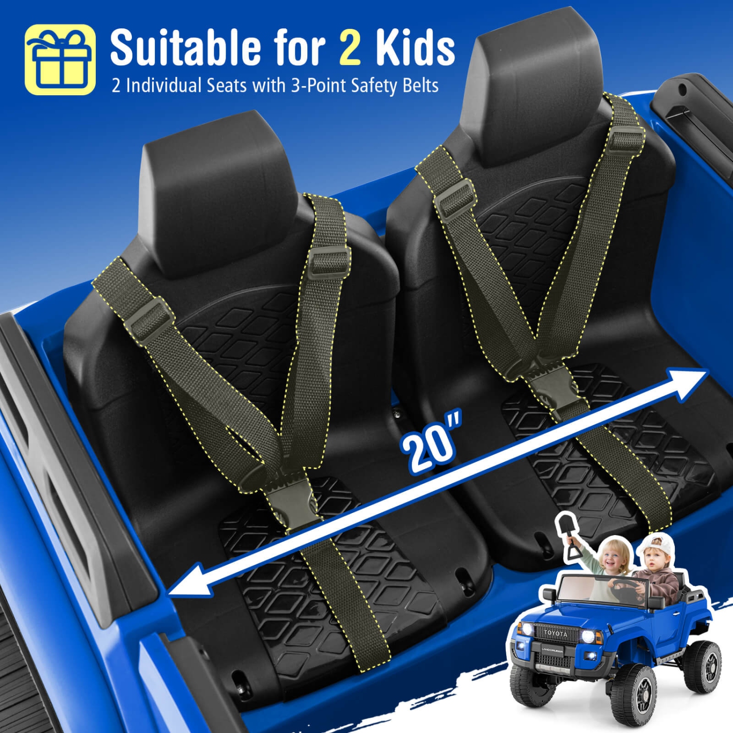 Costway 24V 2 Seater Ride on Car for Kids Licensed Toyota LC250 Ride on Truck with Remote Black/Gray/Navy/Pink/Red