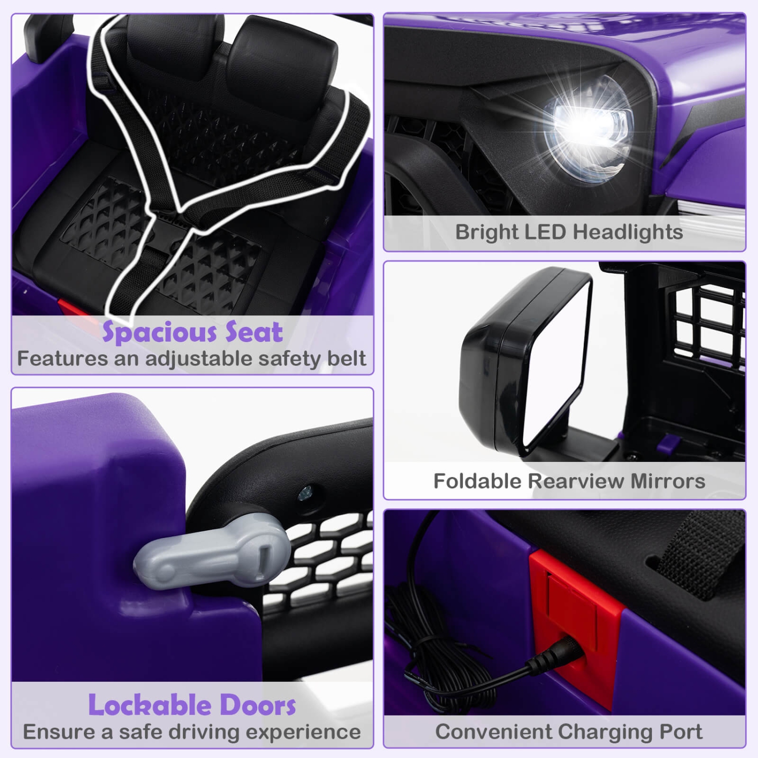 Véhicule électrique à batterie pour enfants 12&nbsp;V de Costway avec télécommande Blanc/Violet/Rouge/Bleu/Noir/Rose