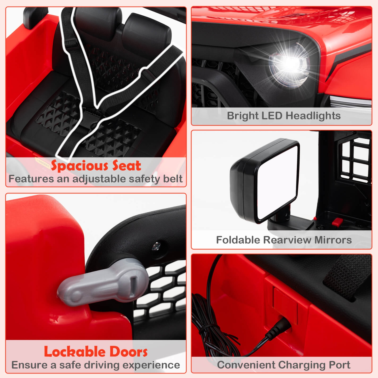 Véhicule électrique à batterie pour enfants 12 V de Costway avec télécommande Blanc/Violet/Rouge/Bleu/Noir/Rose