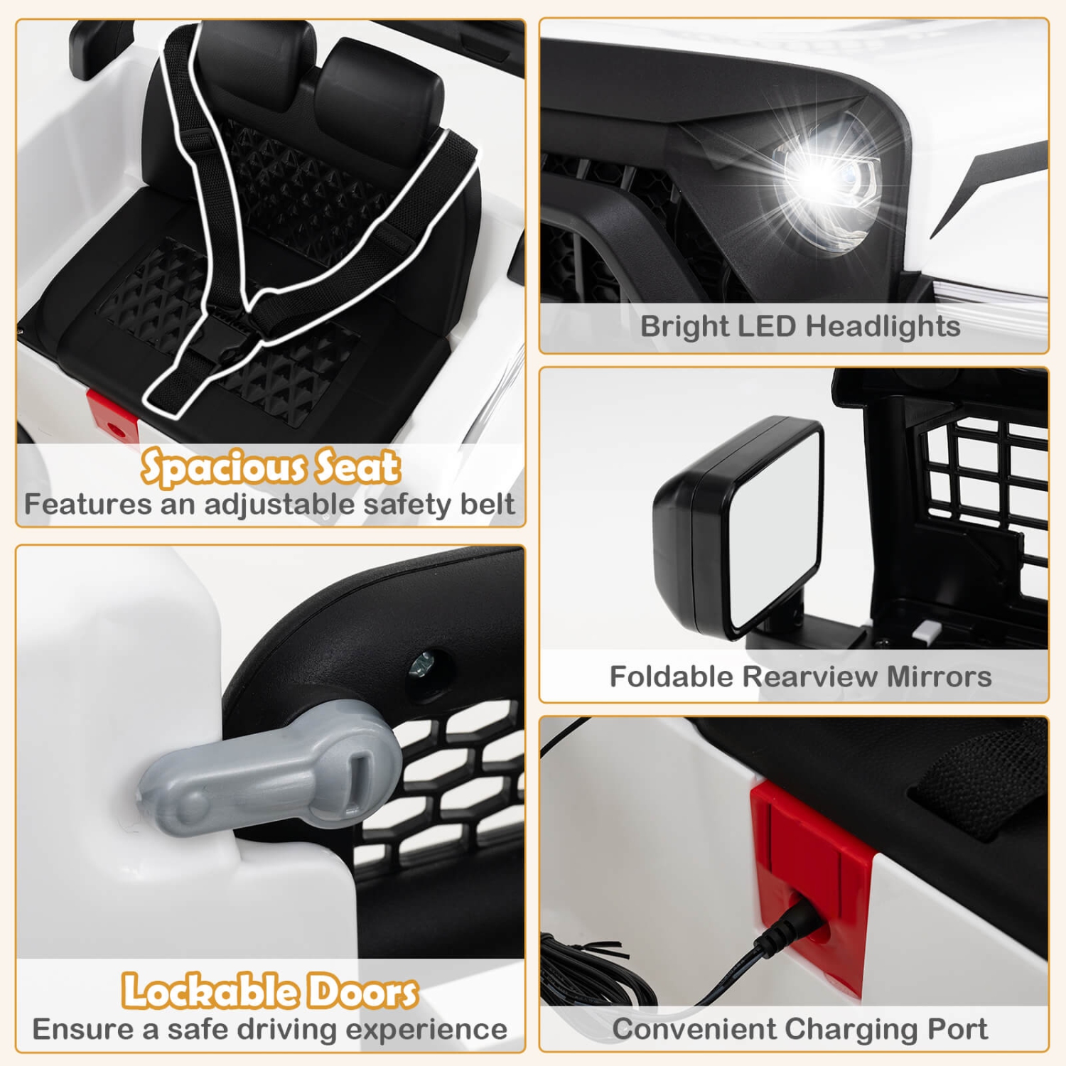 Véhicule électrique à batterie pour enfants 12&nbsp;V de Costway avec télécommande Blanc/Violet/Rouge/Bleu/Noir/Rose