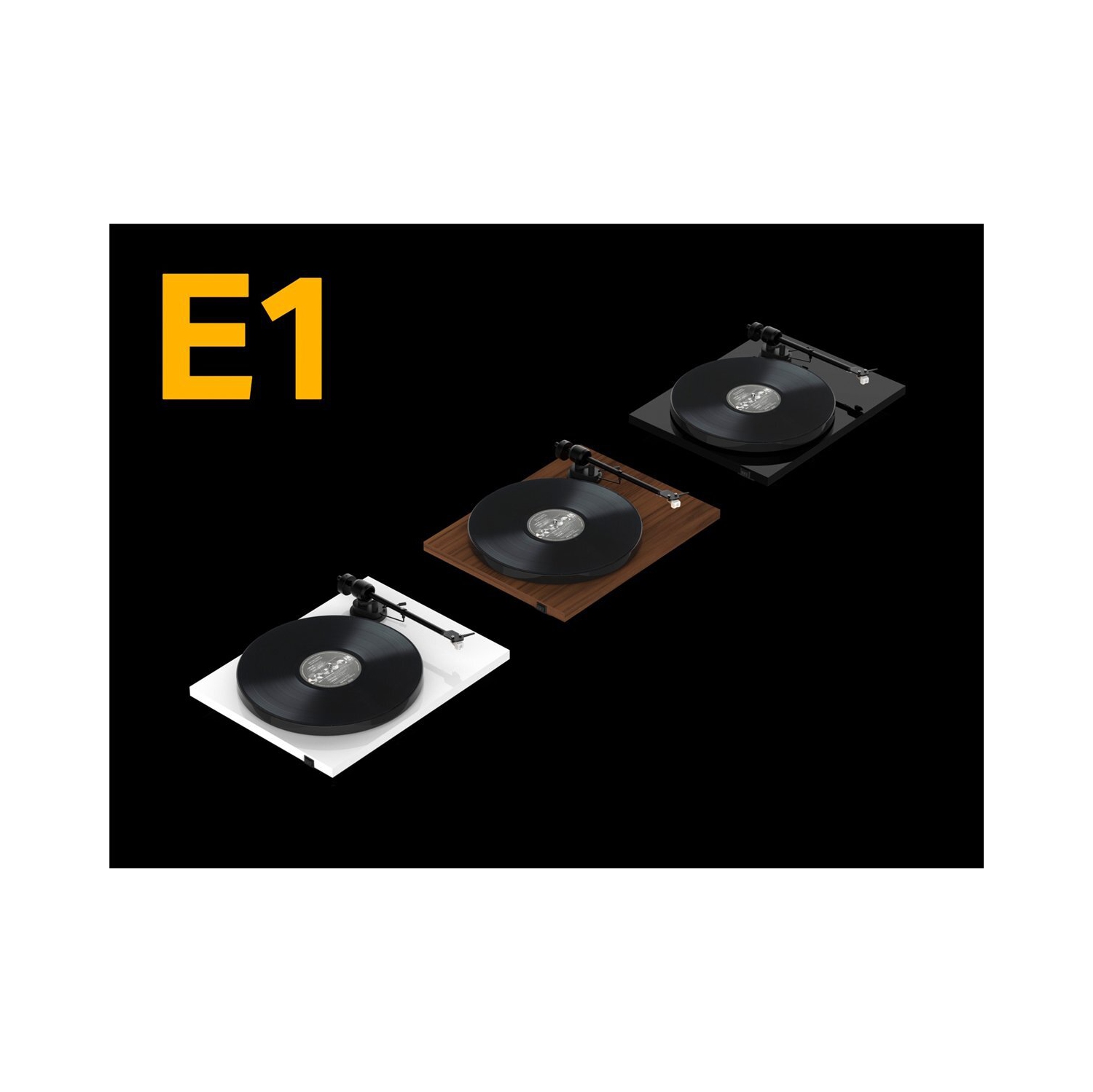 Tourne-disque standard d'entrée de gamme E1 de Pro-Ject avec cartouche AT 3600 L d'Audio Technica - Noir lustré