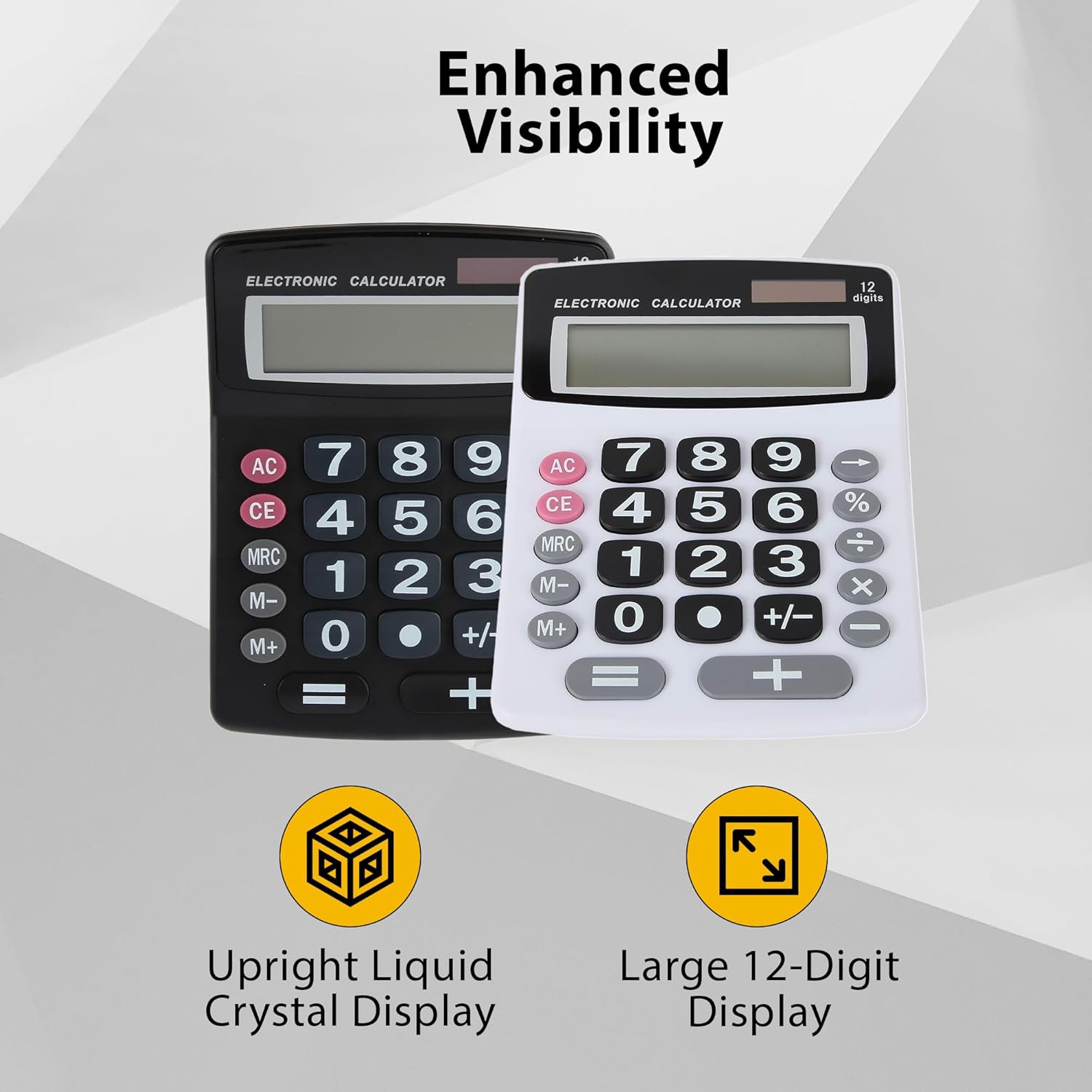 Lily' Home Jumbo 12 Digit with Solar Power, Large LCD Display - Desktop Calculator, Dual Power, Large Button Design, Battery Operation, Easy-to-Read