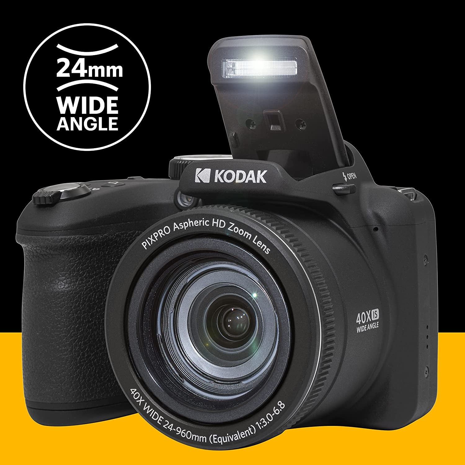 Refurbished - Kodak Pixpro AZ405 Astro Zoom 20MP Digital Camera with 40x Optical Zoom, 24mm Wide Angle Lens, and more - Black