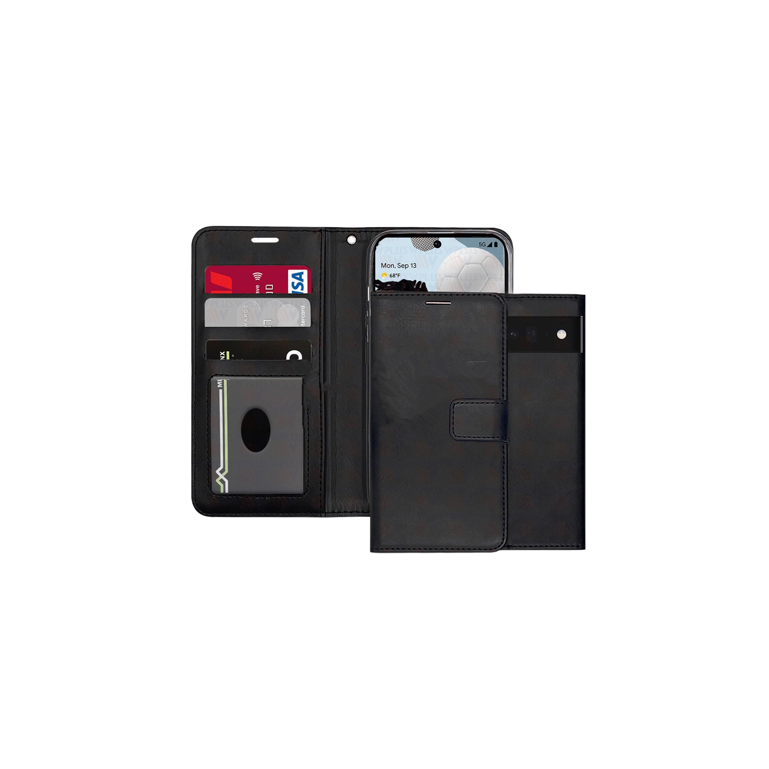 [CS] Magnetic Card Slot Leather Folio Wallet Flip Case Cover for Google Pixel 10 / Pixel 10 Pro, Black