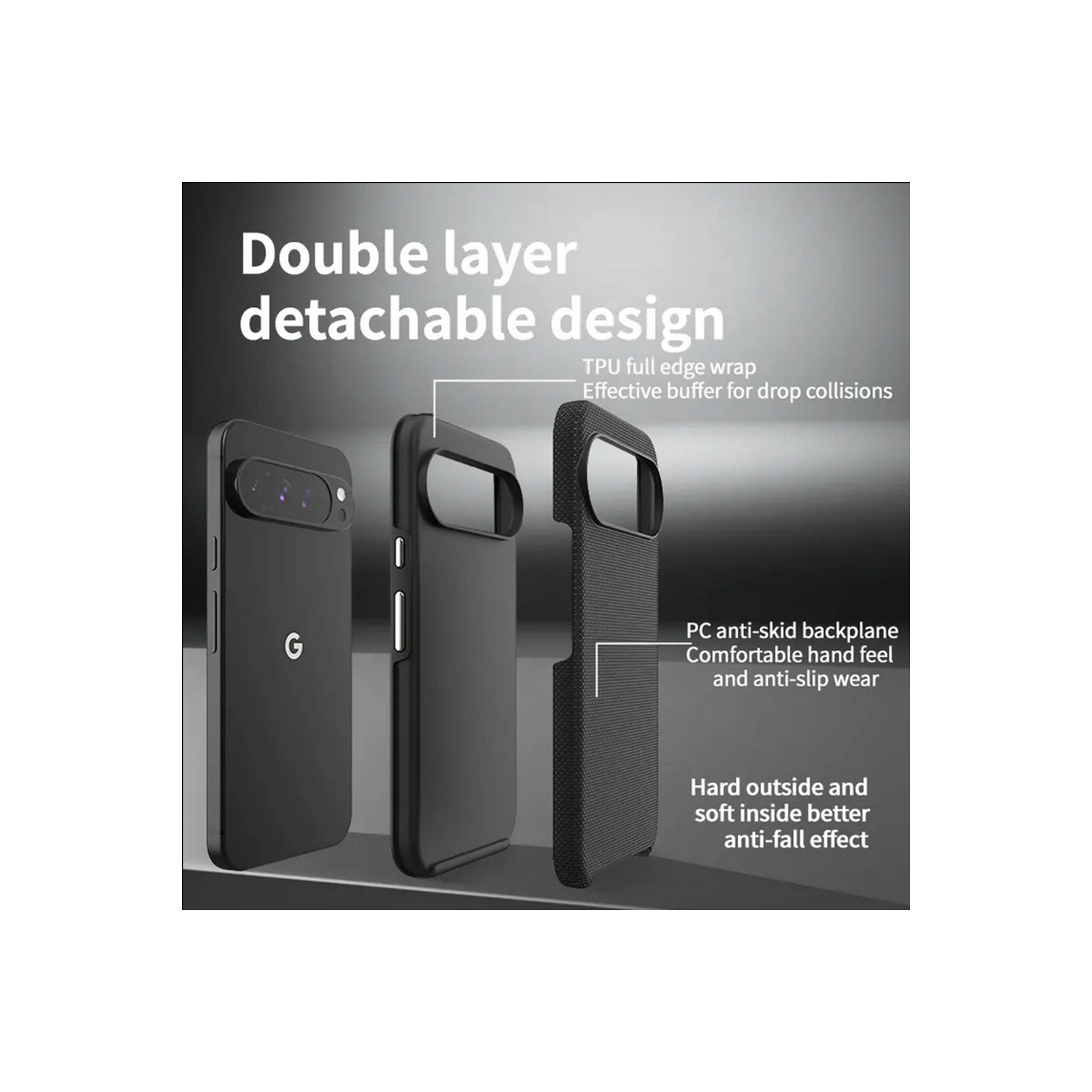 [CS] Slim Fitted Hybrid Hard PC Shell Shockproof Case Cover for Google Pixel 10 / Pixel 10 Pro, Black