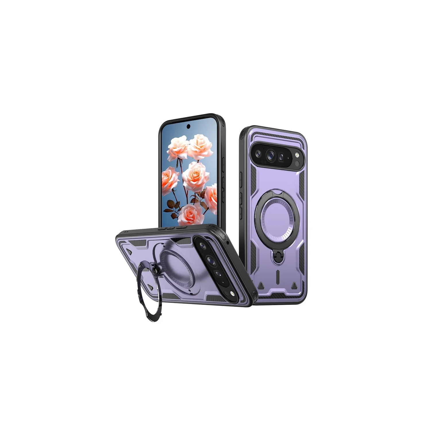 [CS] Shockproof Kickstand Magsafe Case Cover with Ring Stand for Google Pixel 10 / 10 Pro, Purple