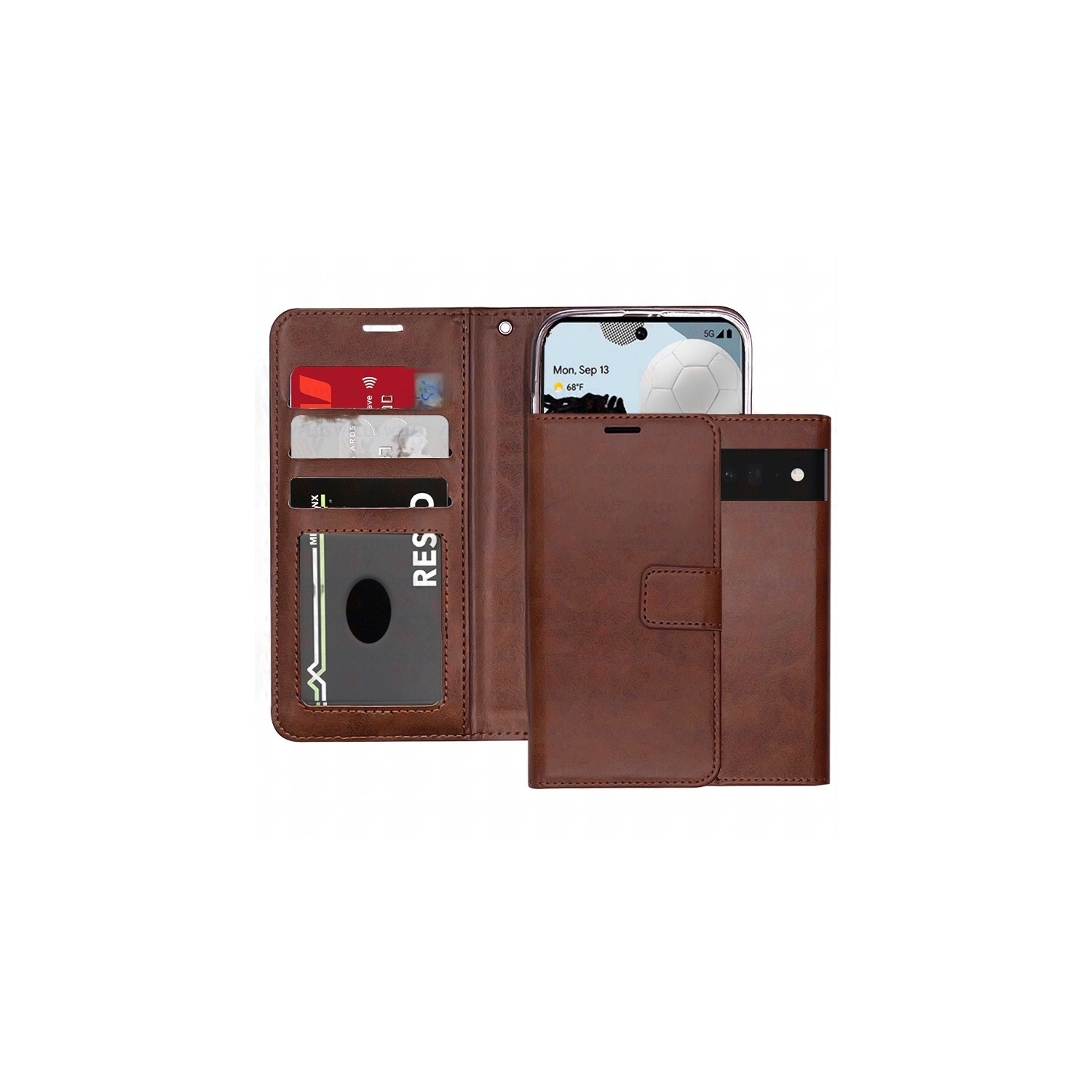 [CS] Magnetic Card Slot Leather Folio Wallet Flip Case Cover for Google Pixel 10 Pro XL, Brown