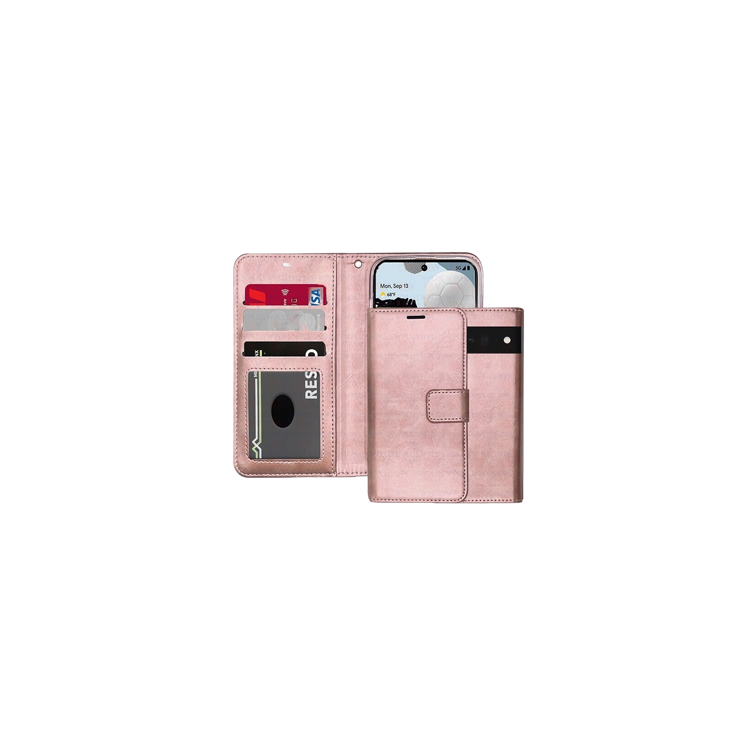 [CS] Magnetic Card Slot Leather Folio Wallet Flip Case Cover for Google Pixel 10 Pro XL, Rose Gold