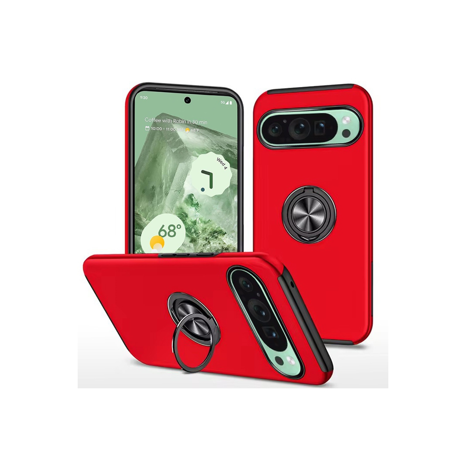 [CS] Hybrid Magnetic Kickstand Invisible Ring Case Cover for Google Pixel 10 Pro XL, Red