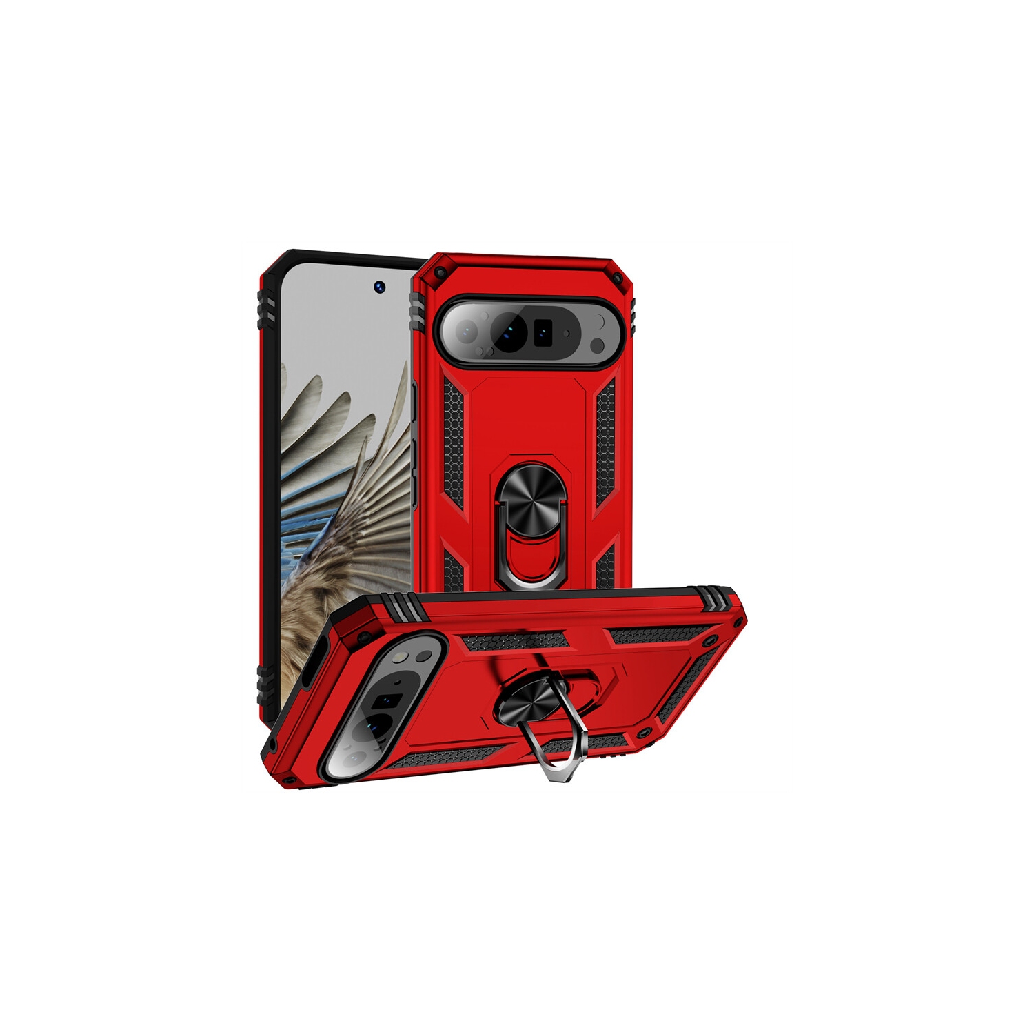 [CS] Anti-Drop Hybrid Magnetic Hard Armor Case with Ring Holder for Google Pixel 10 Pro XL, Red