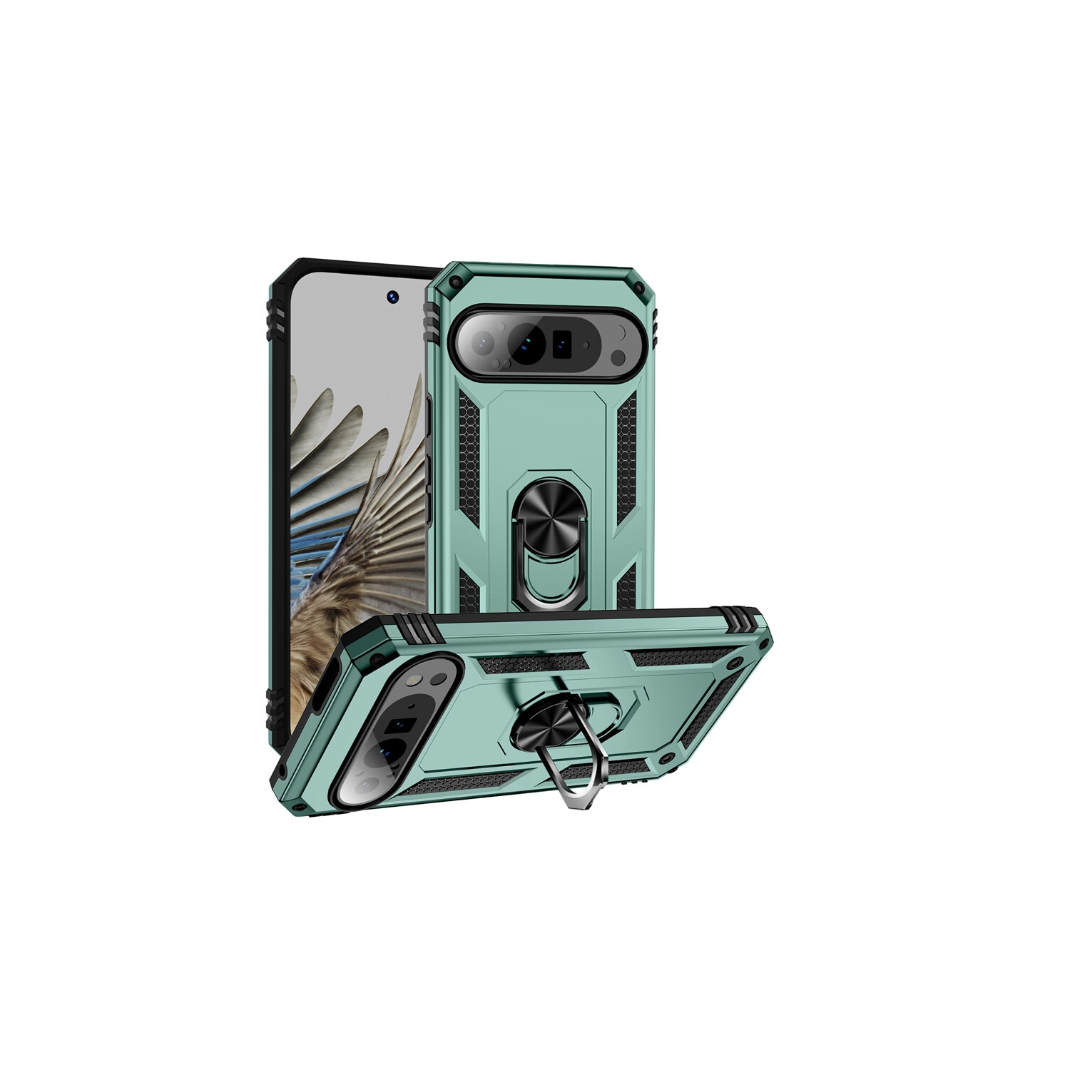 [CS] Anti-Drop Hybrid Magnetic Hard Armor Case with Ring Holder for Google Pixel 10 Pro XL, Midnight Green