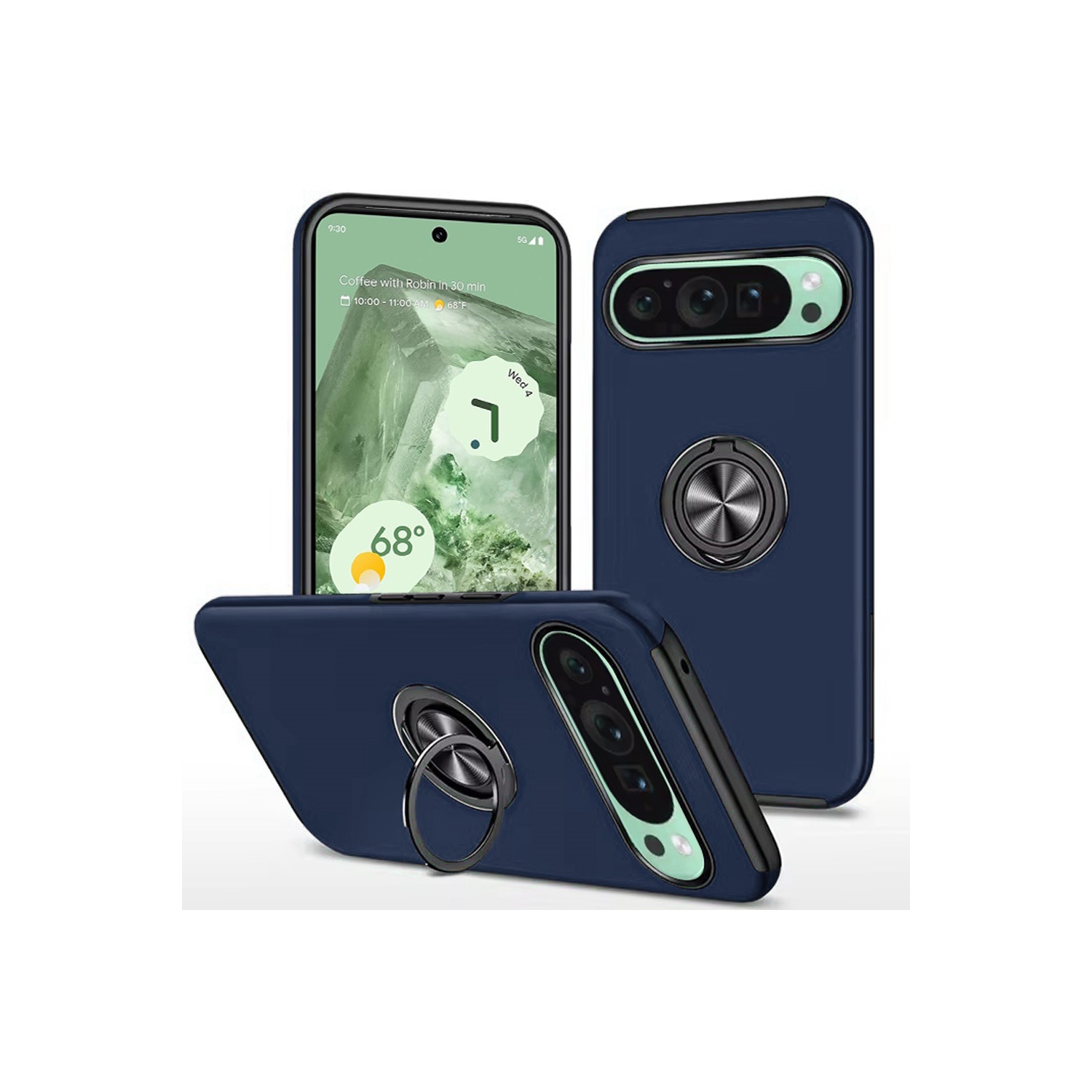 [CS] Hybrid Magnetic Kickstand Invisible Ring Case Cover for Google Pixel 10 / 10 Pro, Navy