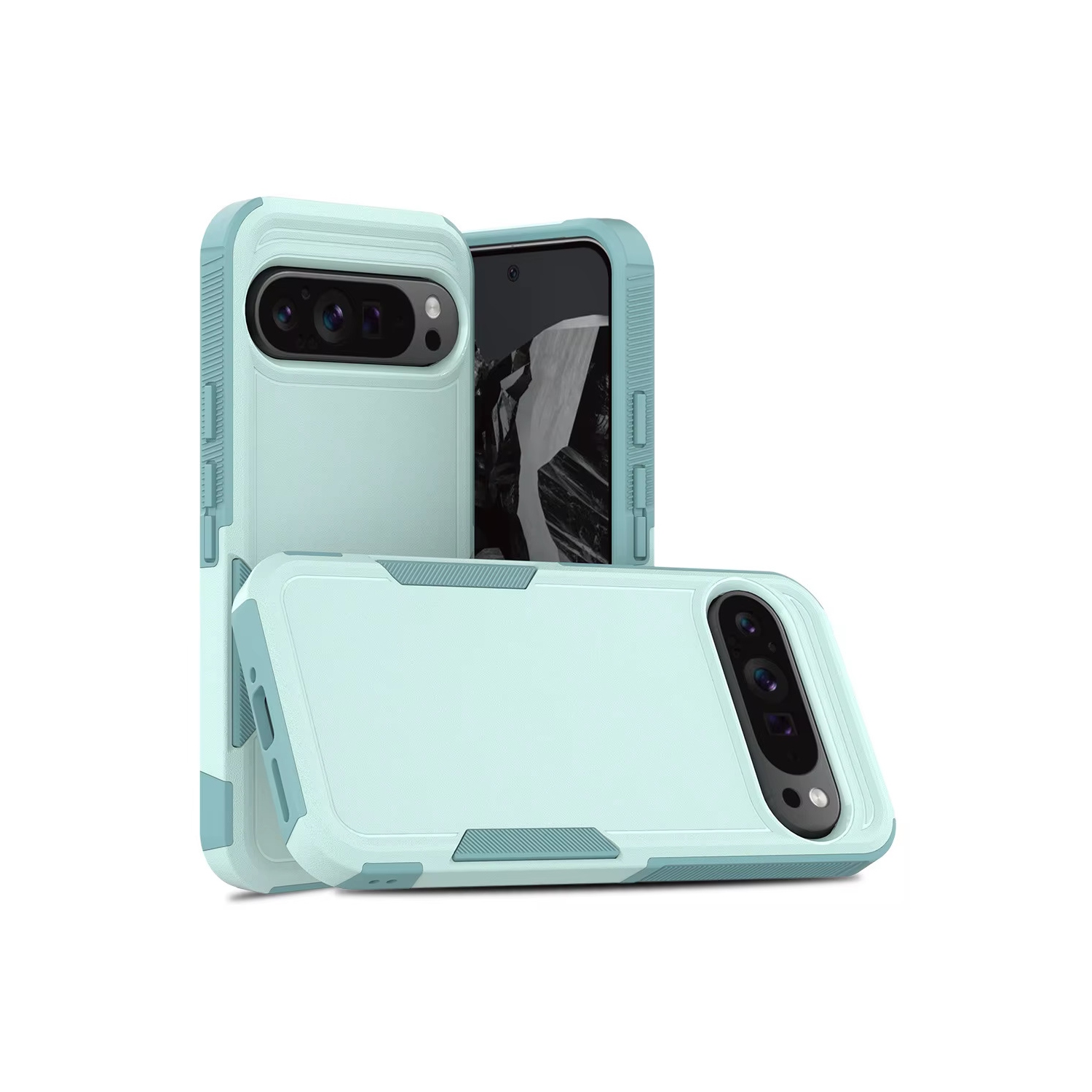 [CS] Dual Layers Heavy Duty Rubber Armor Bumper Hard Case Cover for Google Pixel 10 / 10 Pro, Teal