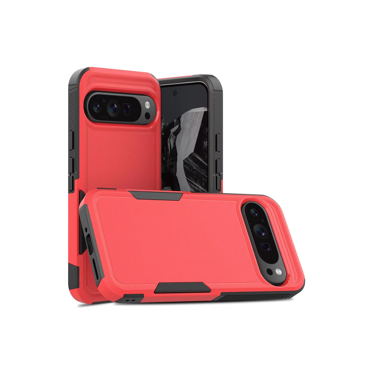 [CS] Dual Layers Heavy Duty Rubber Armor Bumper Hard Case Cover for Google Pixel 10 / 10 Pro, Red