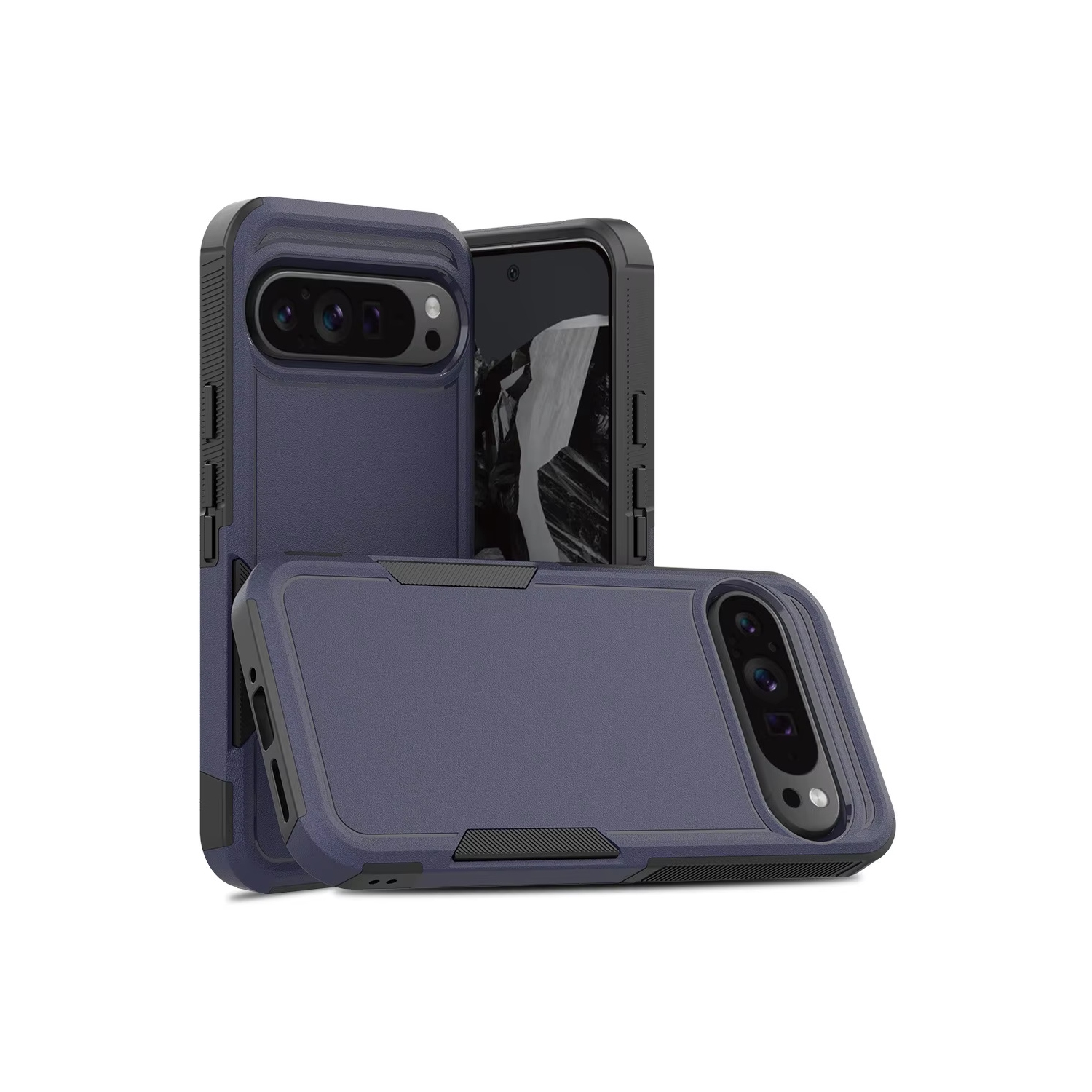 [CS] Dual Layers Heavy Duty Rubber Armor Bumper Hard Case Cover for Google Pixel 10 / 10 Pro, Navy