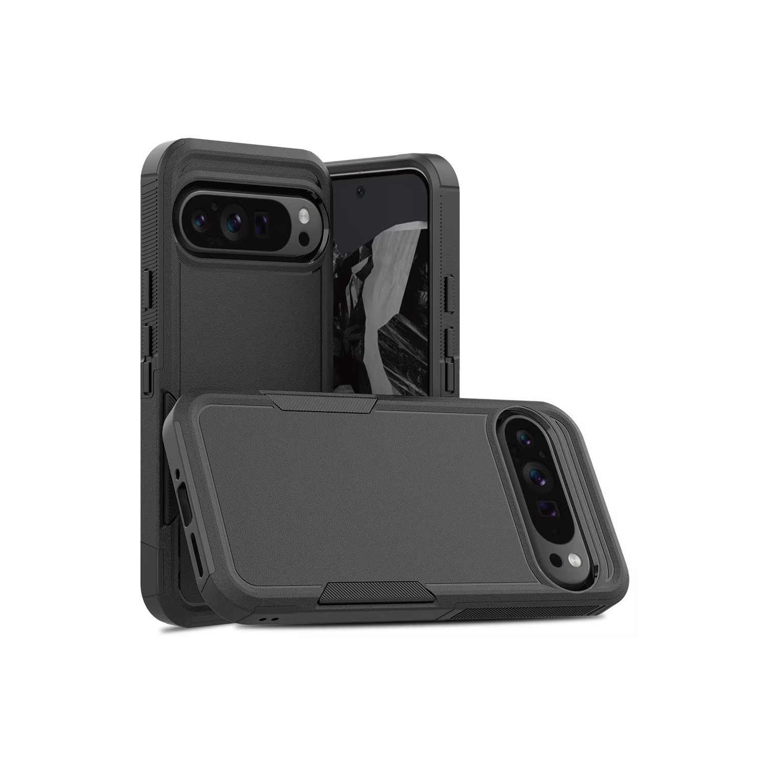 [CS] Dual Layers Heavy Duty Rubber Armor Bumper Hard Case Cover for Google Pixel 10 Pro XL, Black