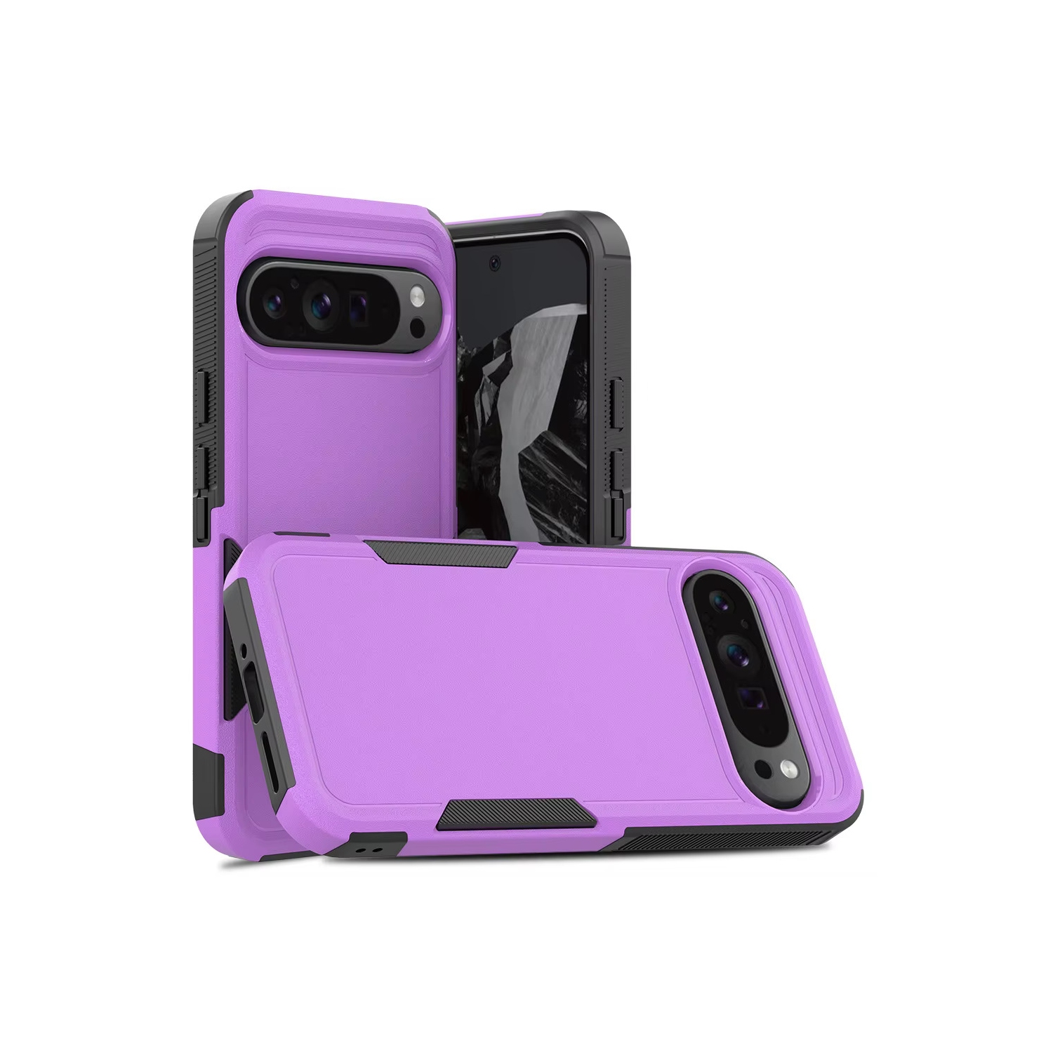 [CS] Dual Layers Heavy Duty Rubber Armor Bumper Hard Case Cover for Google Pixel 10 Pro XL, Purple