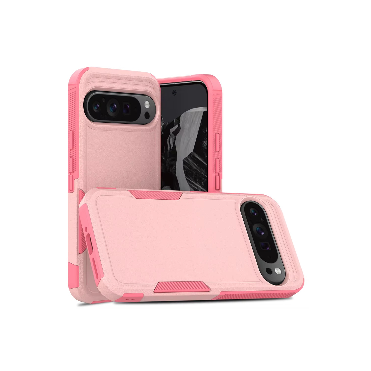 [CS] Dual Layers Heavy Duty Rubber Armor Bumper Hard Case Cover for Google Pixel 10 Pro XL, Light Pink