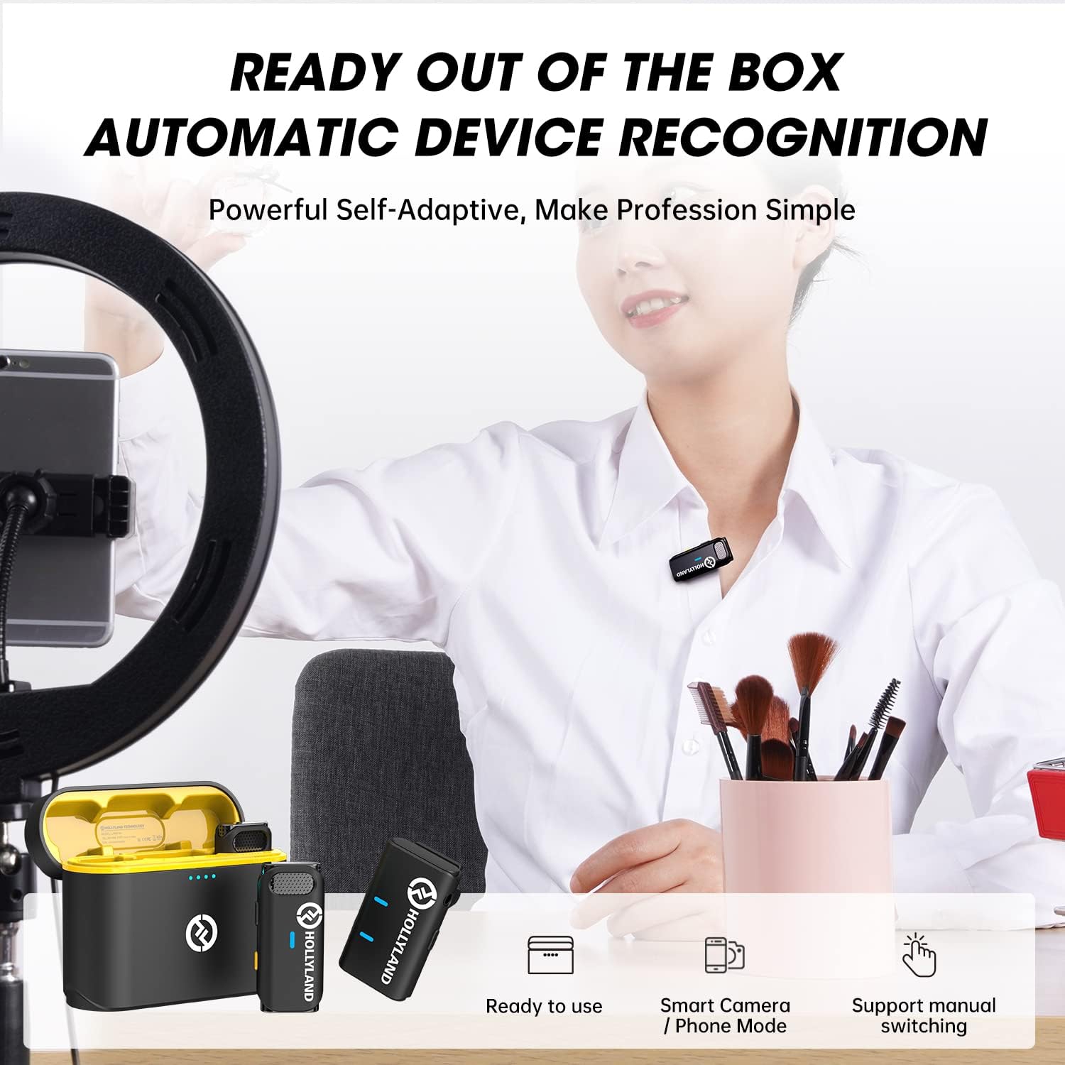 Hollyland Lark M1 2.4GHz Wireless Lavalier Microphone System, 650ft Range Noise Cancellation Dual-Channel, 2TX+1RX+Charging Case - Open Box