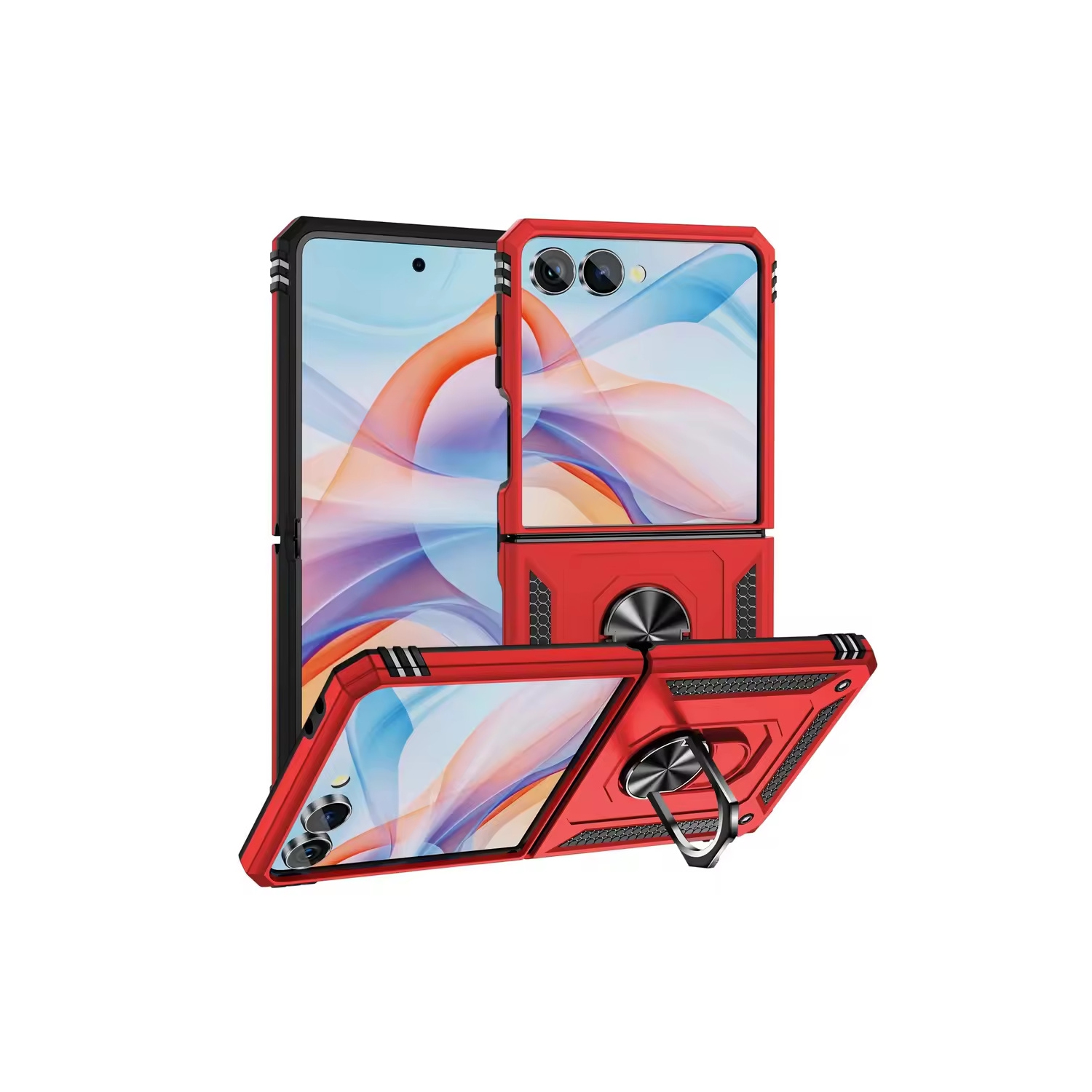 [CS] Étui rigide magnétique hybride avec support pour anneau pour Samsung Galaxy Z Flip 7, rouge