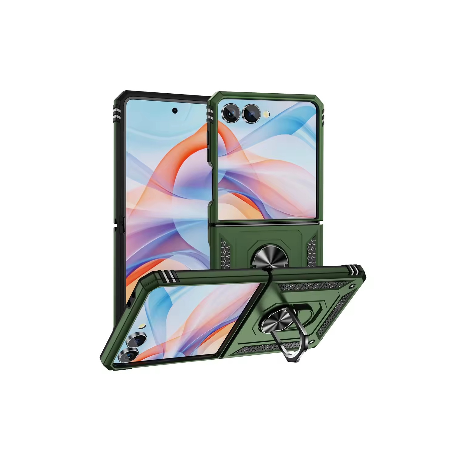 [CS] Étui rigide magnétique hybride avec support pour anneau pour Samsung Galaxy Z Flip 7, vert minuit