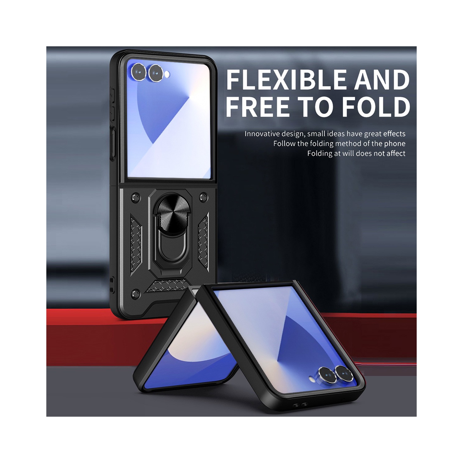 [CS] Étui rigide magnétique hybride avec support pour anneau pour Samsung Galaxy Z Flip 7, vert minuit