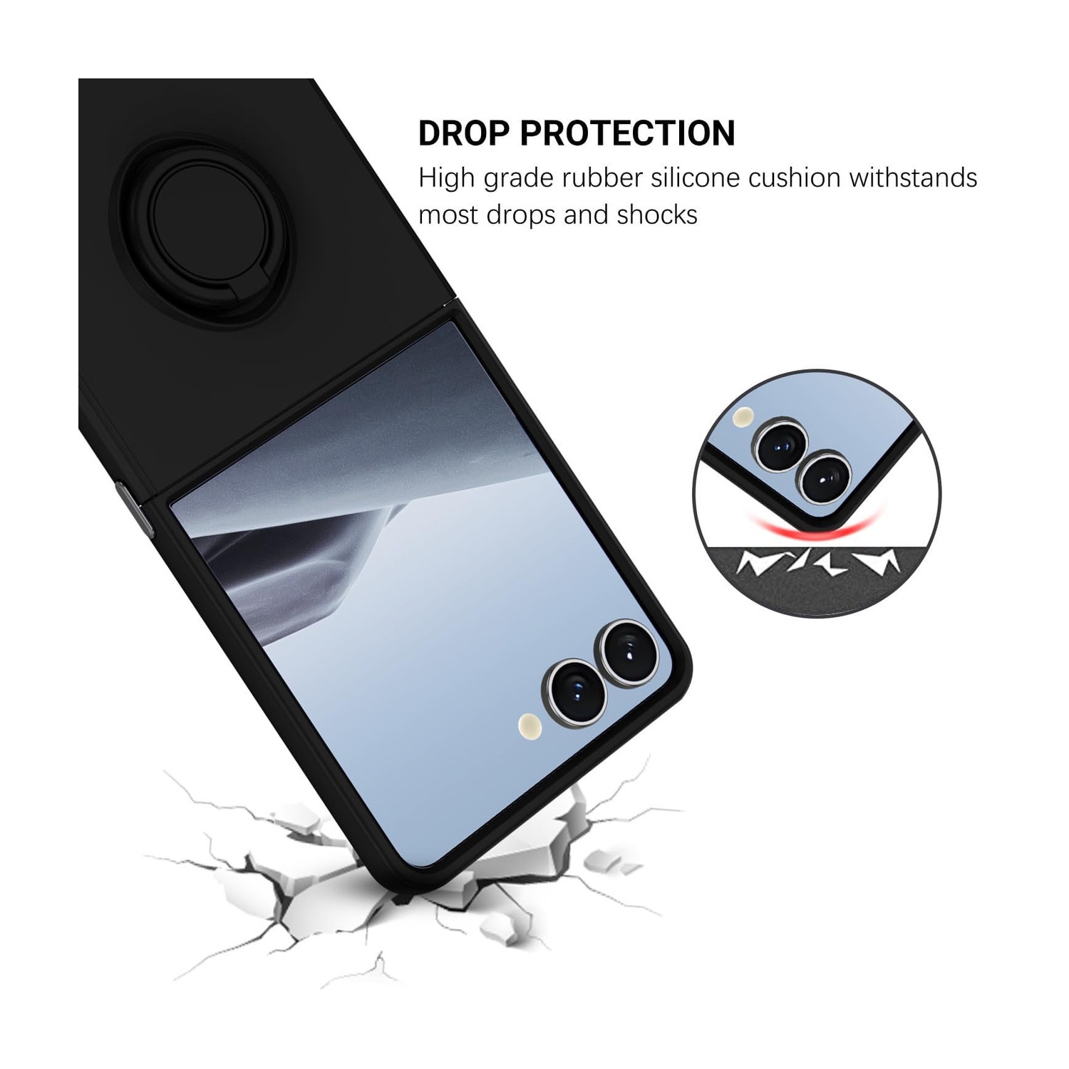 [CS] Hybrid Magnetic Kickstand Invisible Ring Case Cover for Samsung Galaxy Z Flip 7, Navy