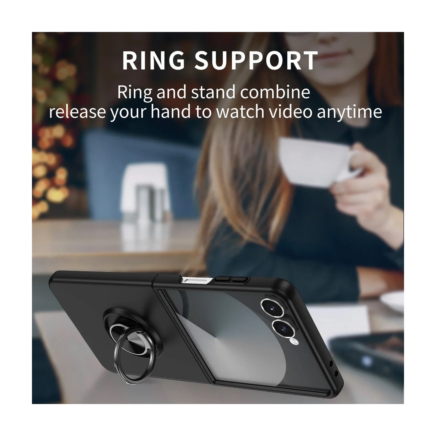 [CS] Hybrid Magnetic Kickstand Invisible Ring Case Cover for Samsung Galaxy Z Flip 7, Navy