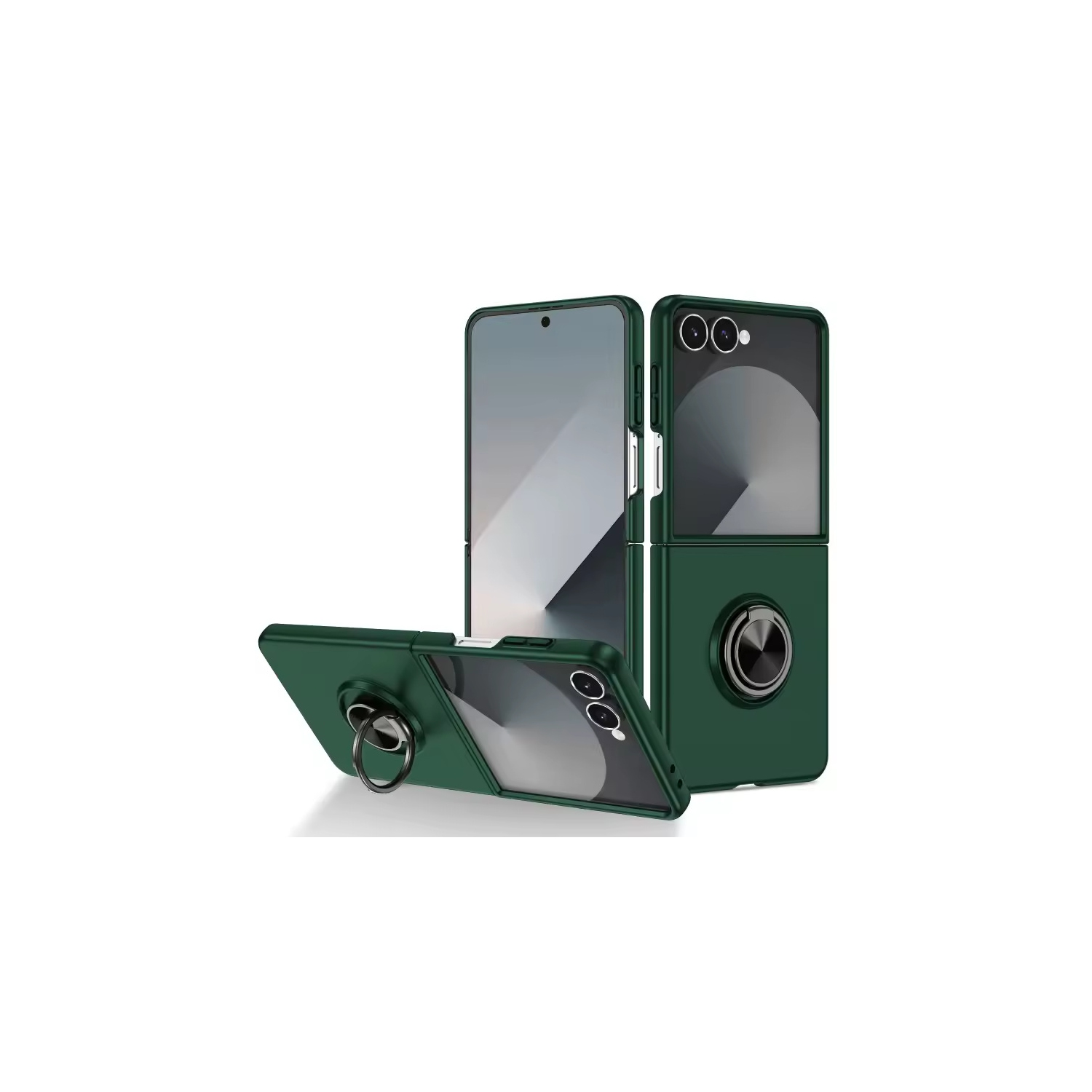 [CS] Hybrid Magnetic Kickstand Invisible Ring Case Cover for Samsung Galaxy Z Flip 7, Midnight Green