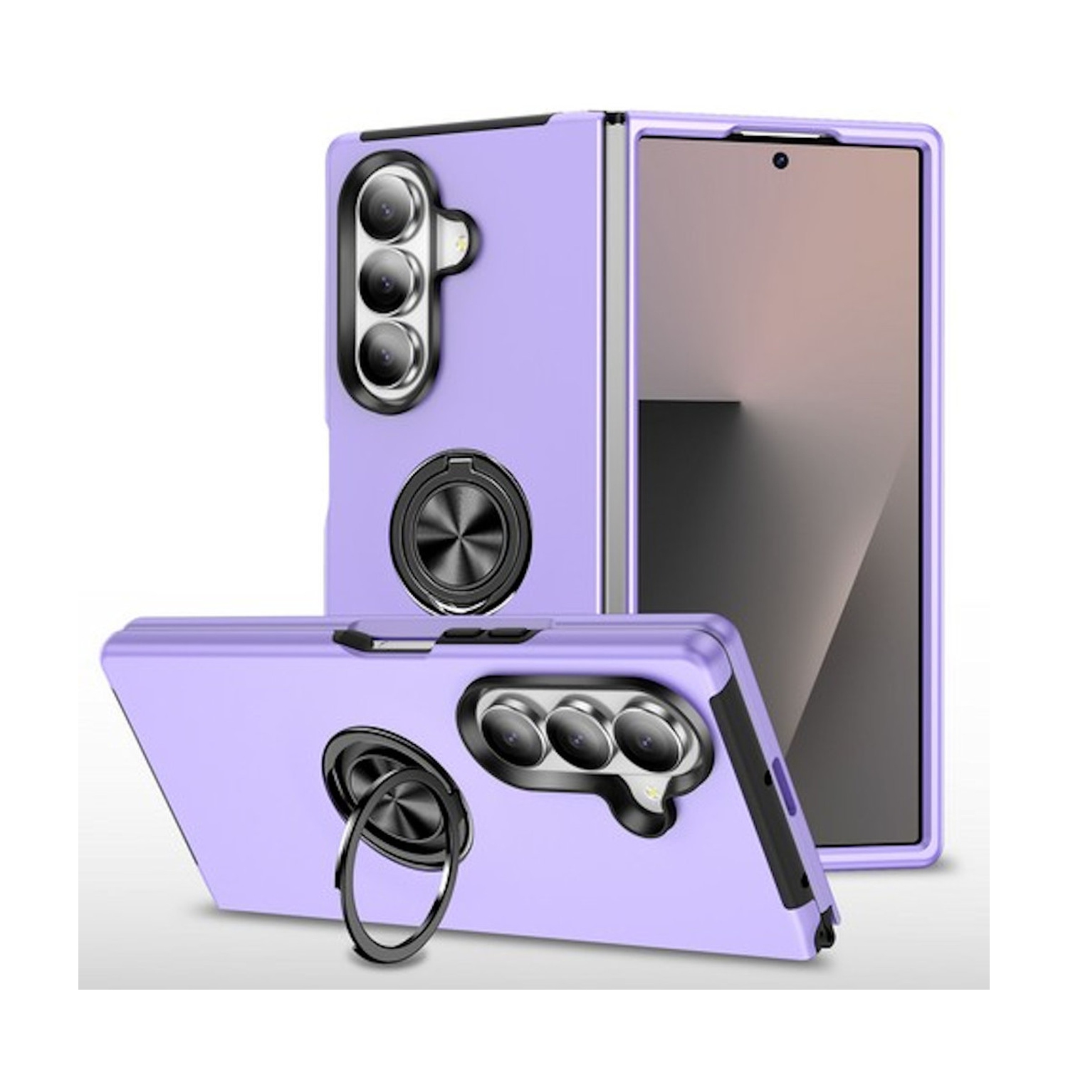 [CS] Hybrid Magnetic Kickstand Invisible Ring Case Cover for Samsung Galaxy Z Fold 7, Purple