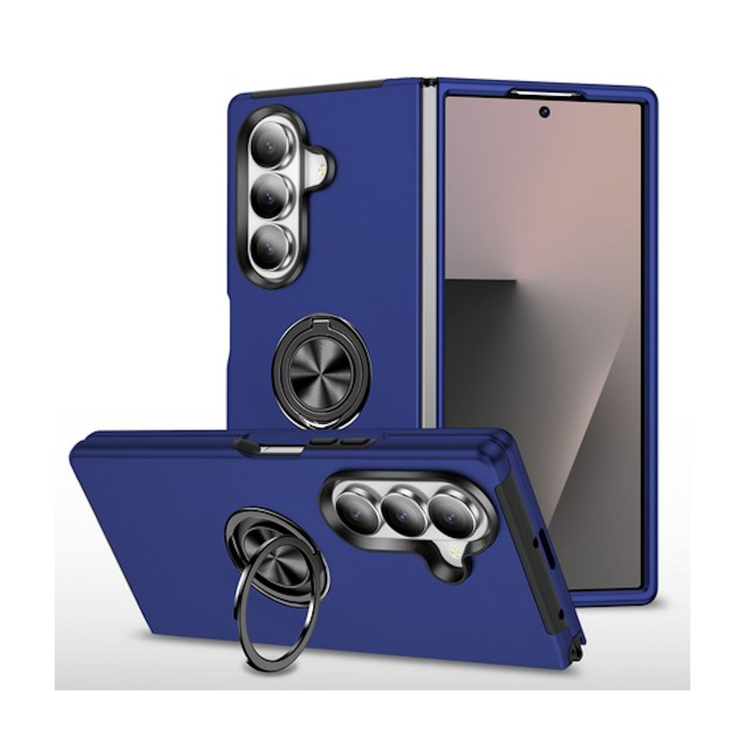 [CS] Hybrid Magnetic Kickstand Invisible Ring Case Cover for Samsung Galaxy Z Fold 7, Navy