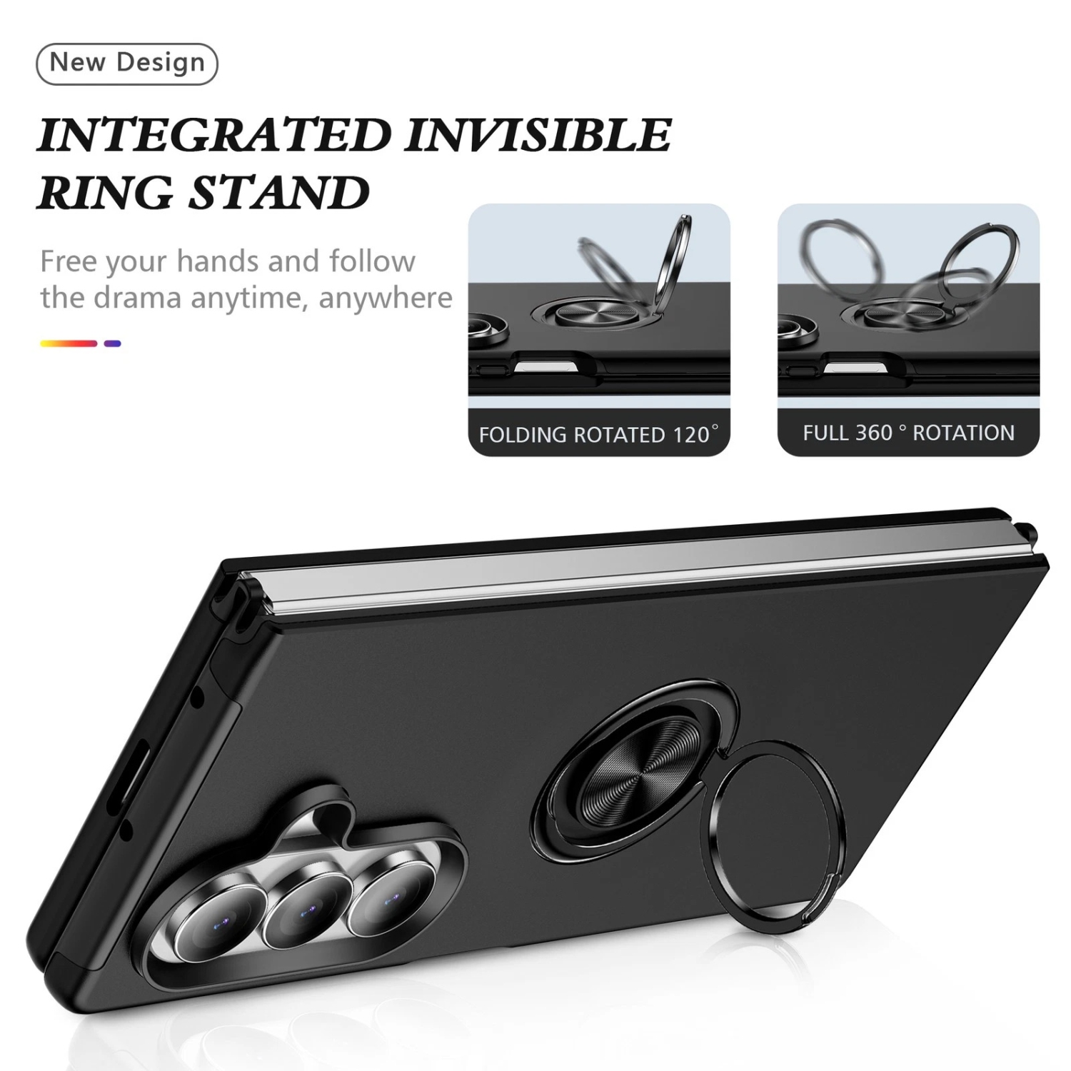 [CS] Hybrid Magnetic Kickstand Invisible Ring Case Cover for Samsung Galaxy Z Fold 7, Navy
