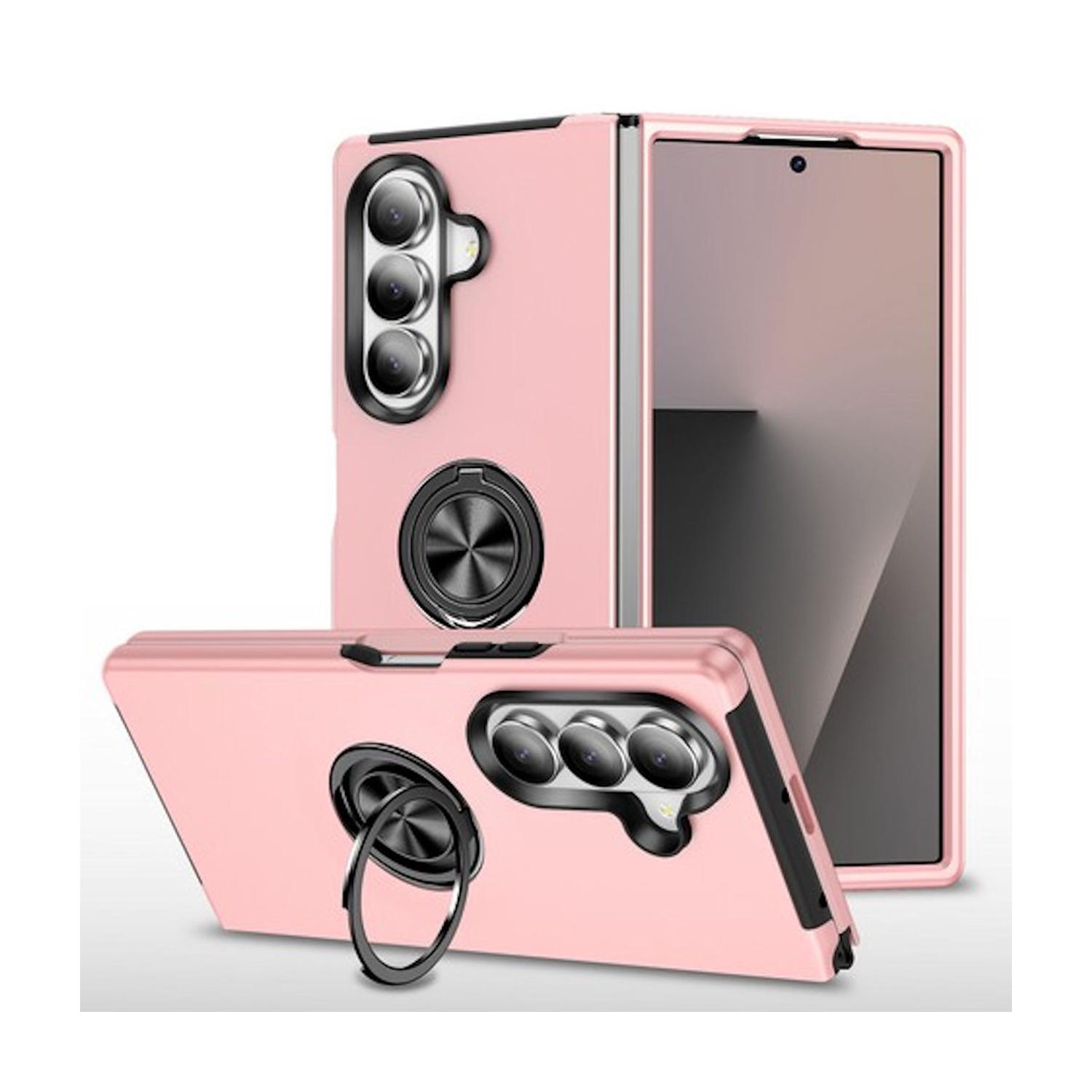 [CS] Hybrid Magnetic Kickstand Invisible Ring Case Cover for Samsung Galaxy Z Fold 7, Rose Gold